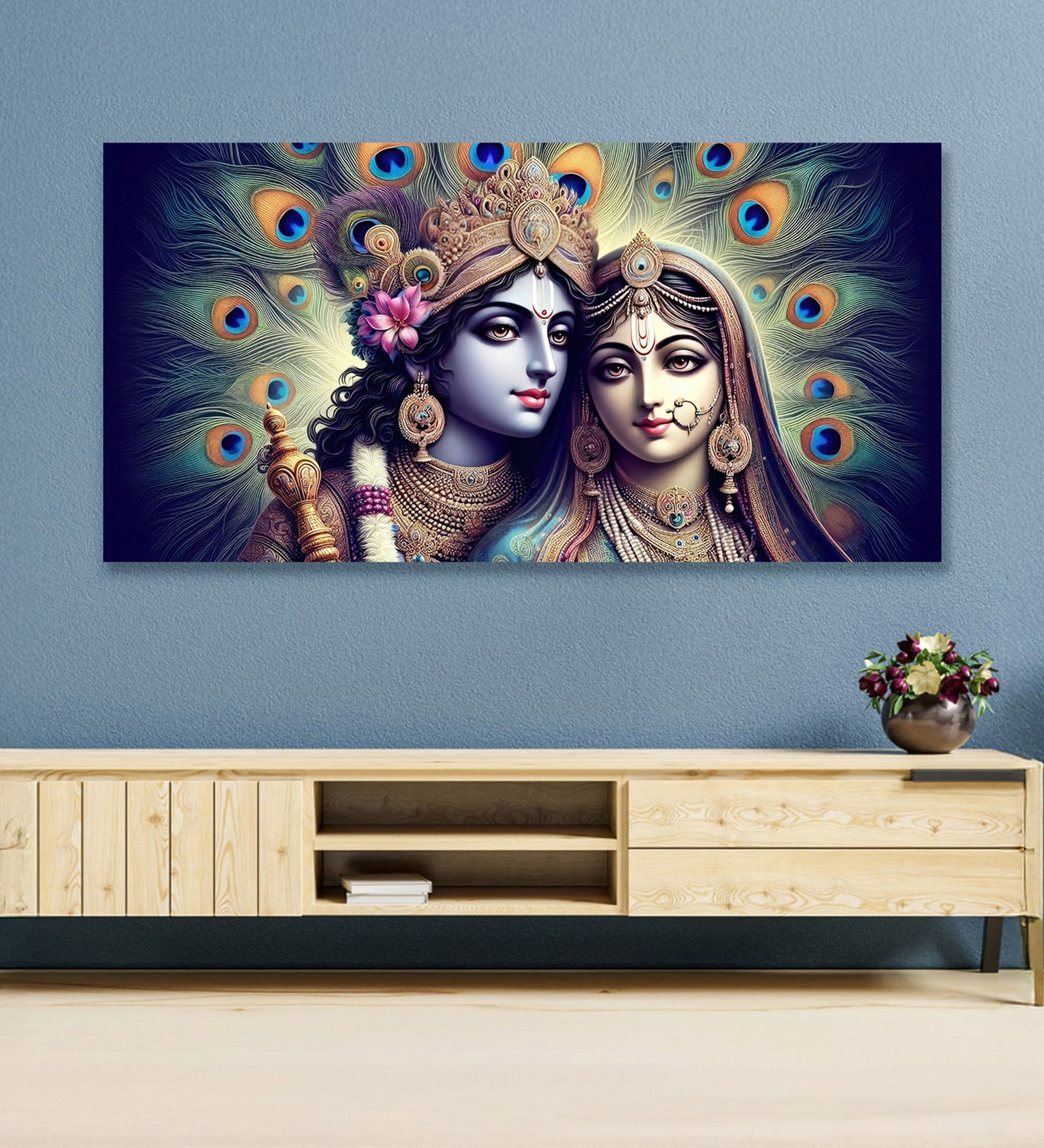 Canvas Framed Radha Krishna: Colors of Love Wall Painting(18X36 Inch)