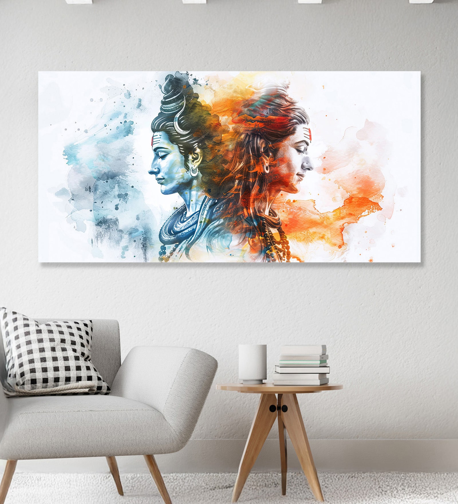 Canvas Framed Shiva's Colorful Duality Wall Painting(12X24 Inch)