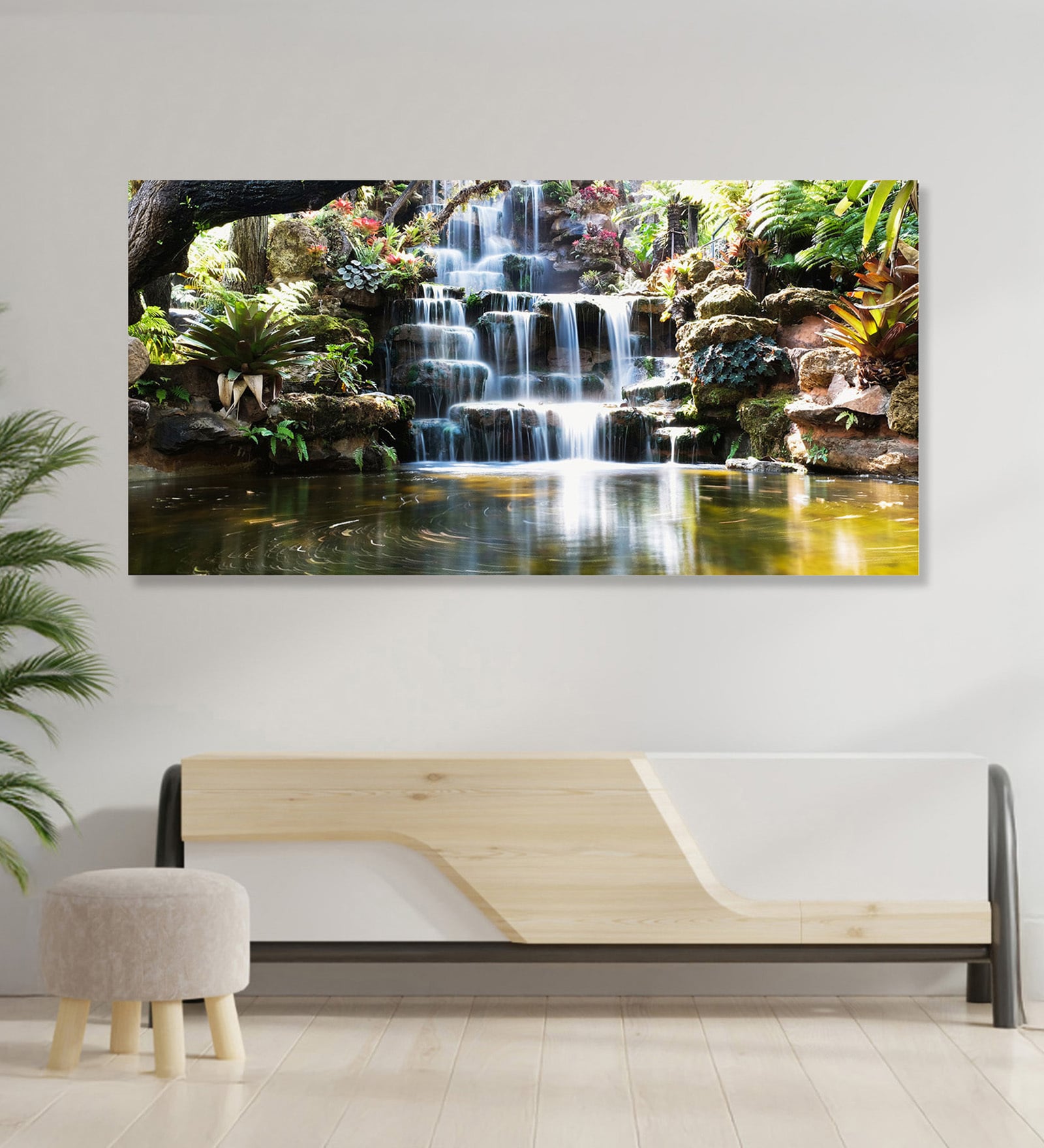 Canvas Framed Tropical Oasis Waterfall Escape Wall Painting(12X24 Inch)