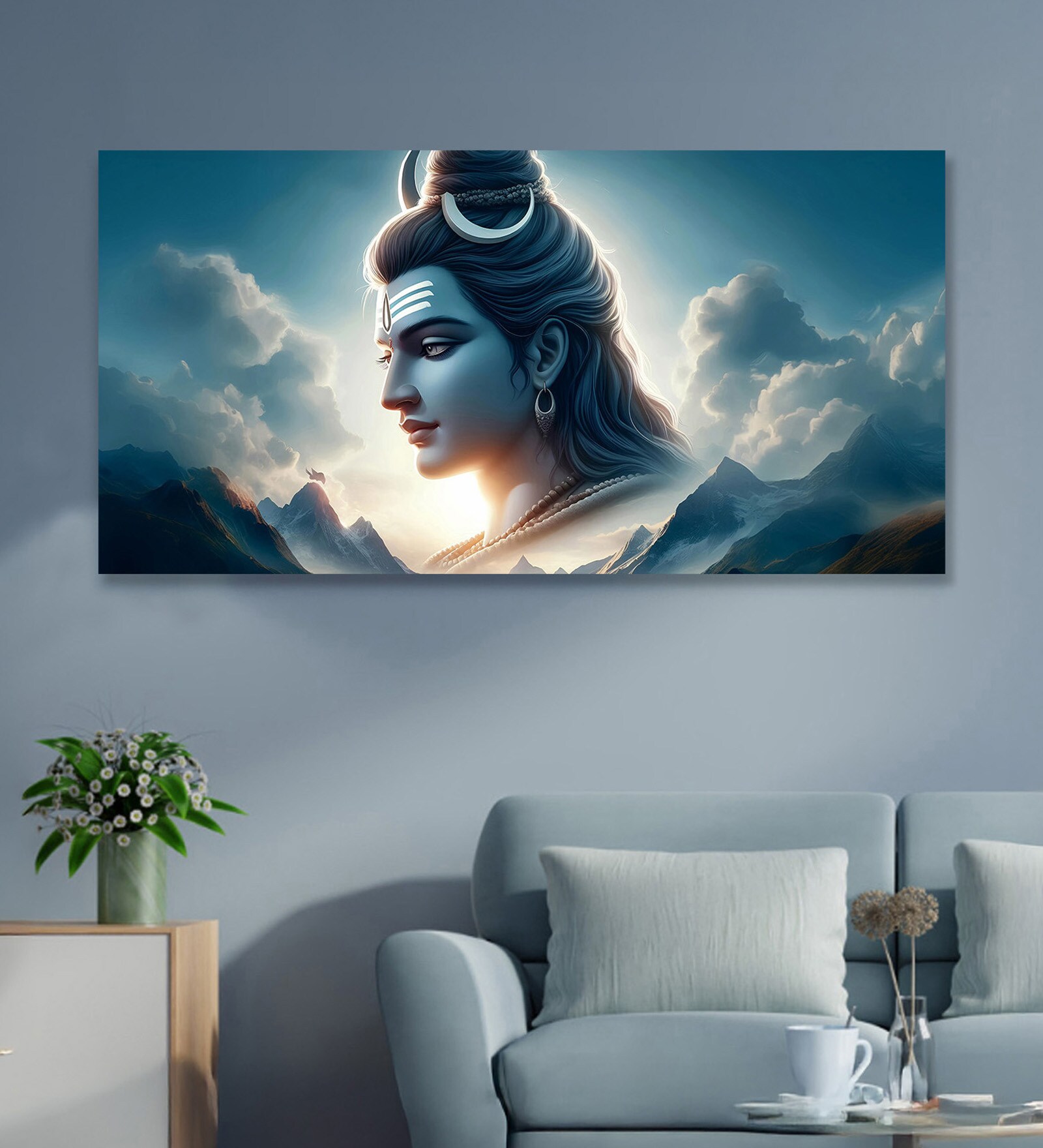 Canvas Framed Vibrant Lord Shiva Divine Art Wall Painting(18X36 Inch)