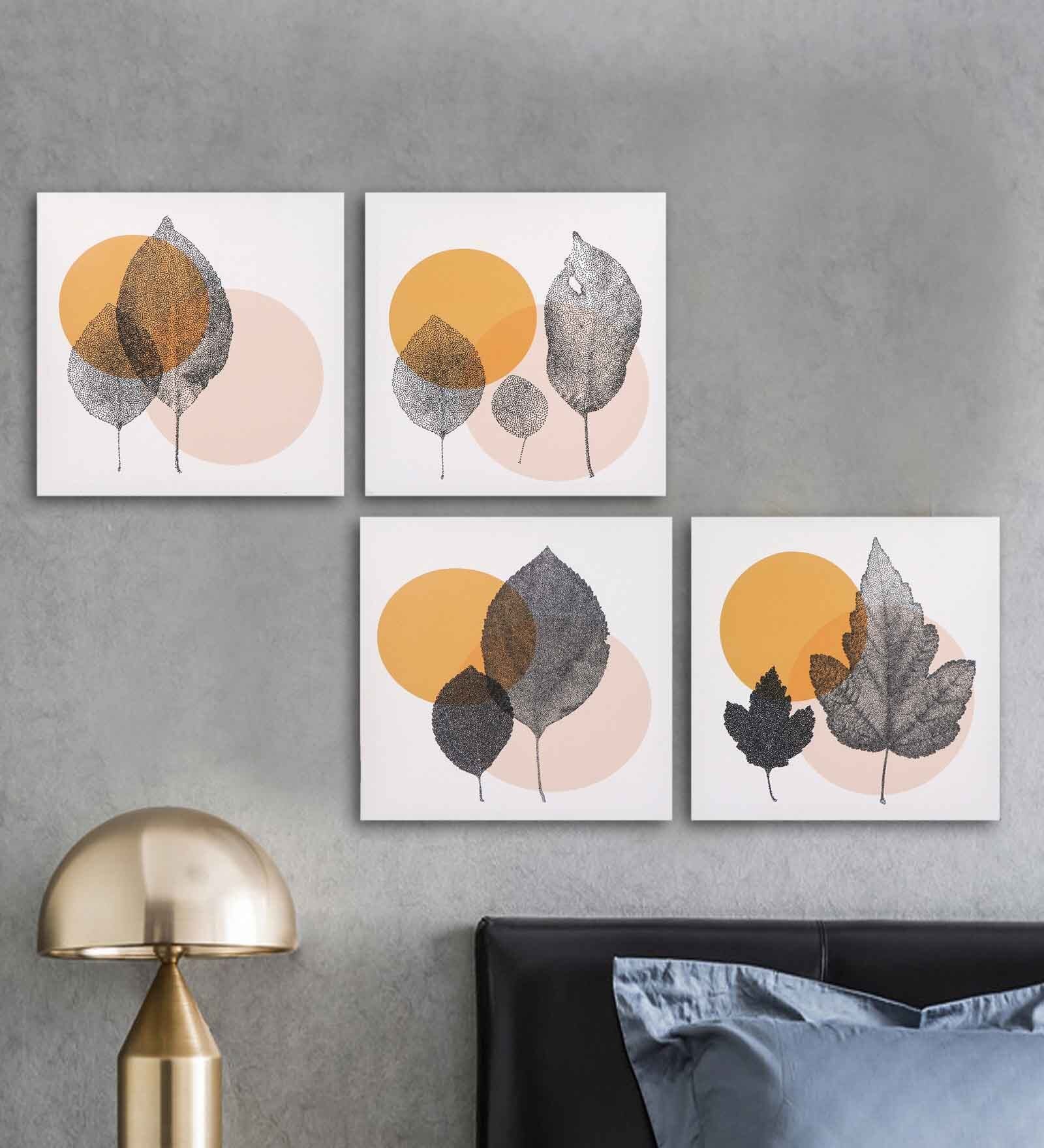 Buy Canvas Leaf Wall Set Of 4 Framed Art Print By Tied Ribbons at 38