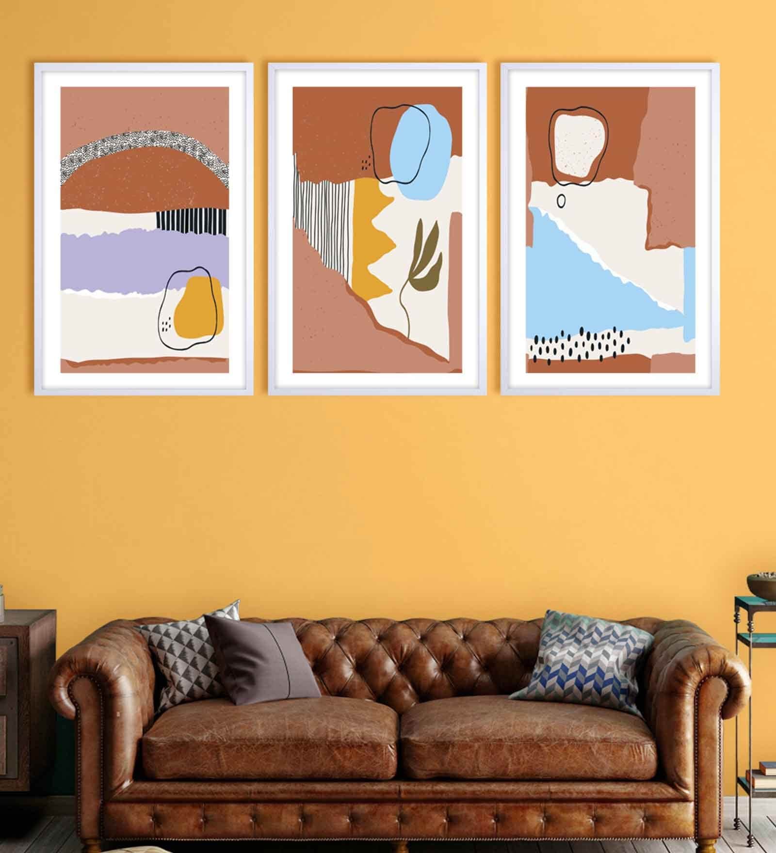 Brilliant Brown Cotton Canvas Framed Art Print Set of 3