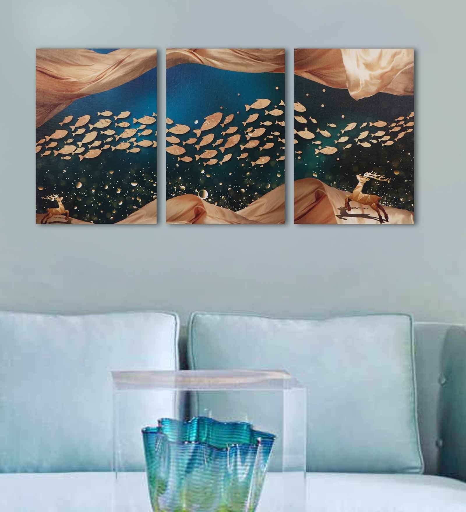 Classic Multicolour Canvas Framed Abstract Art Panel Set of 3