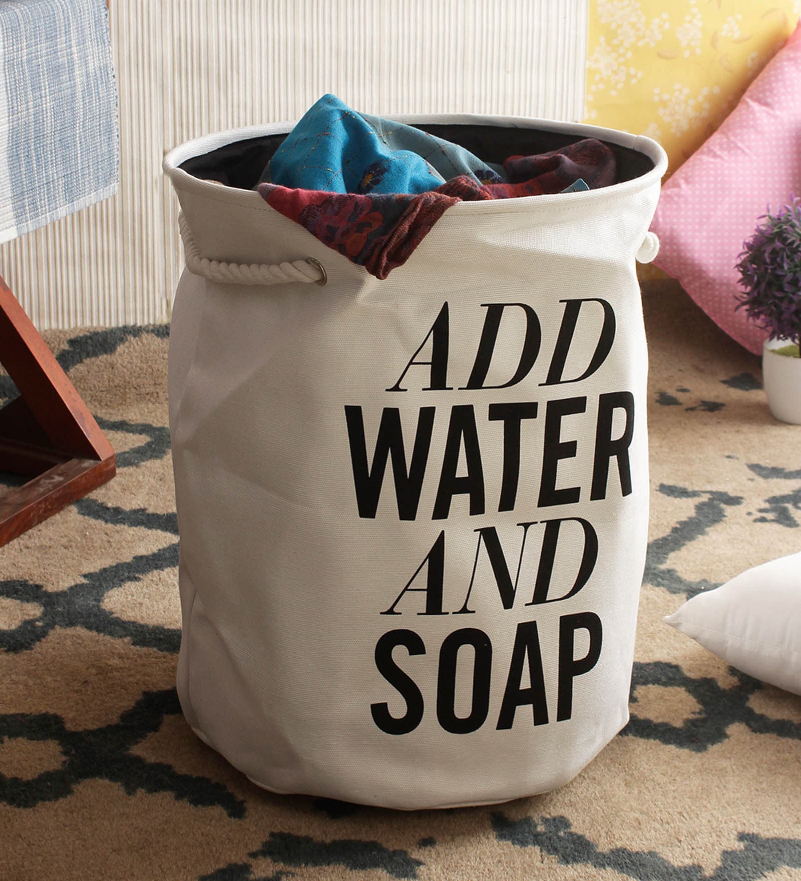 12 Ltr White Canvas Laundry Basket