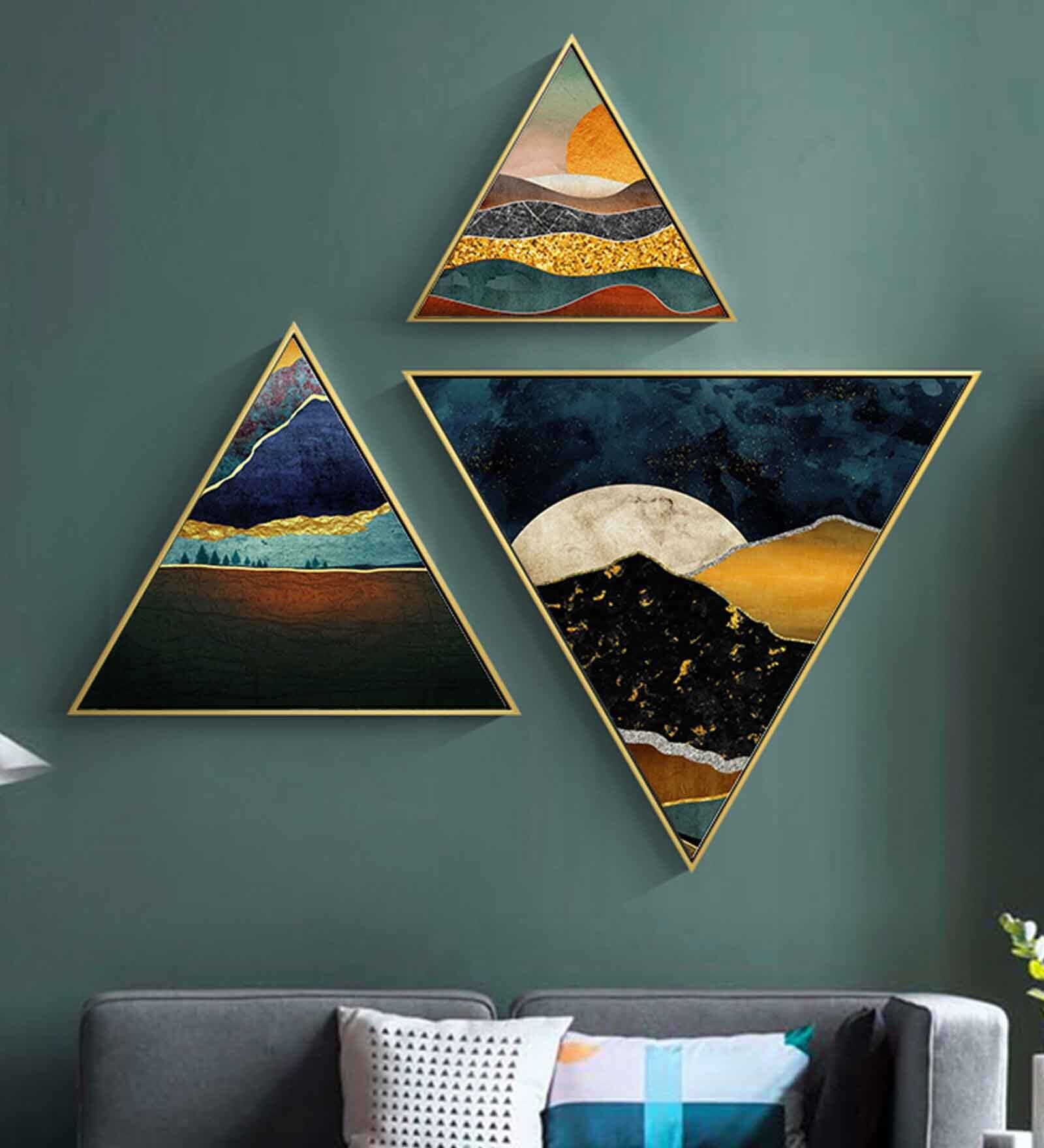 Canvas Yellow & Black Set Of 3 Framed Art Print