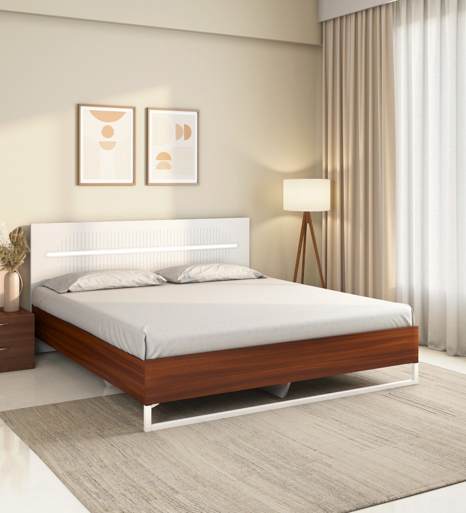 Capsule Meta Queen Size Bed in Walnut Finish Capsule Meta Queen Size Bed in Walnut Finish