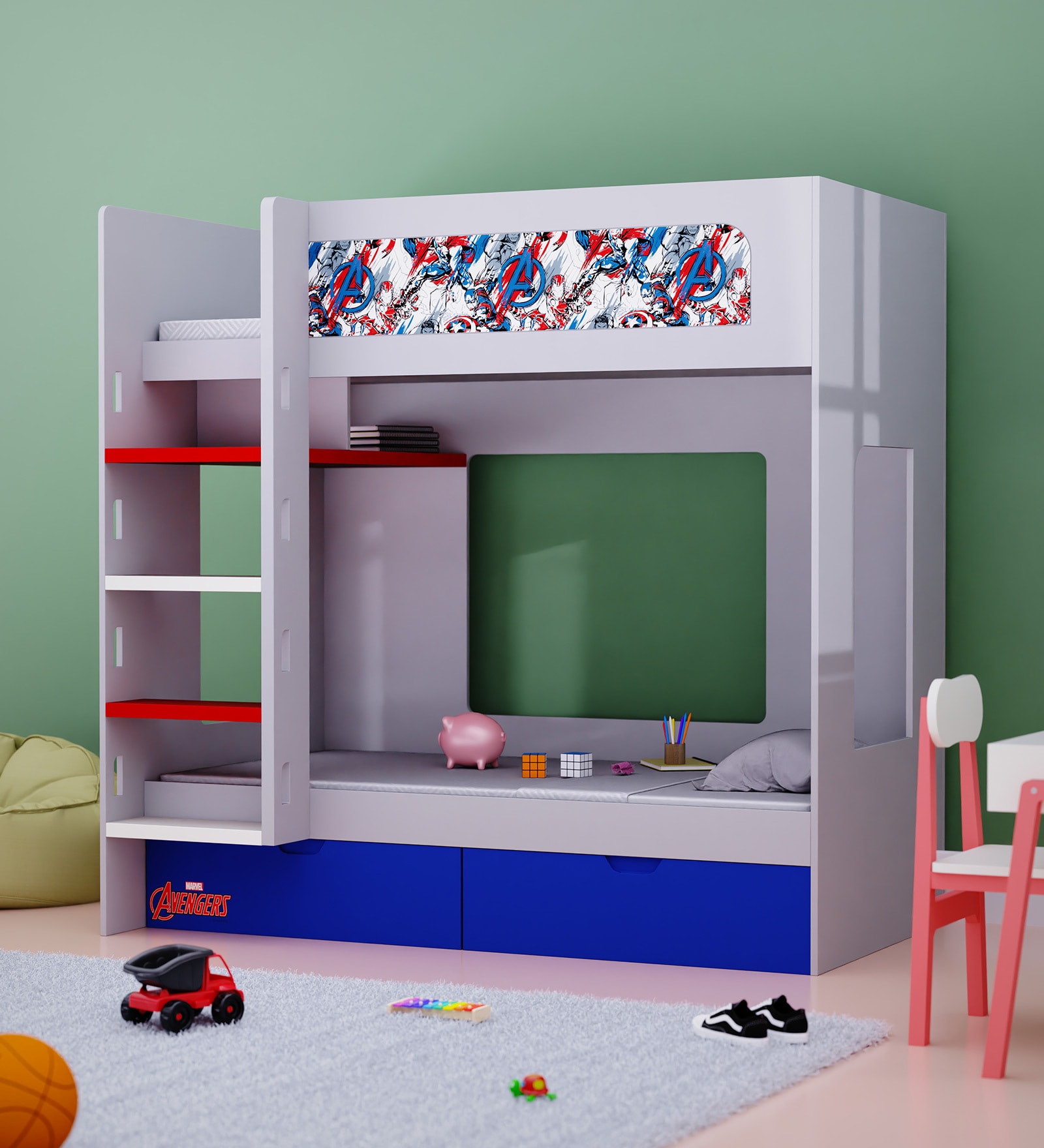 Captain America Bunk Bed in Grey Colour with Drawer Storage
