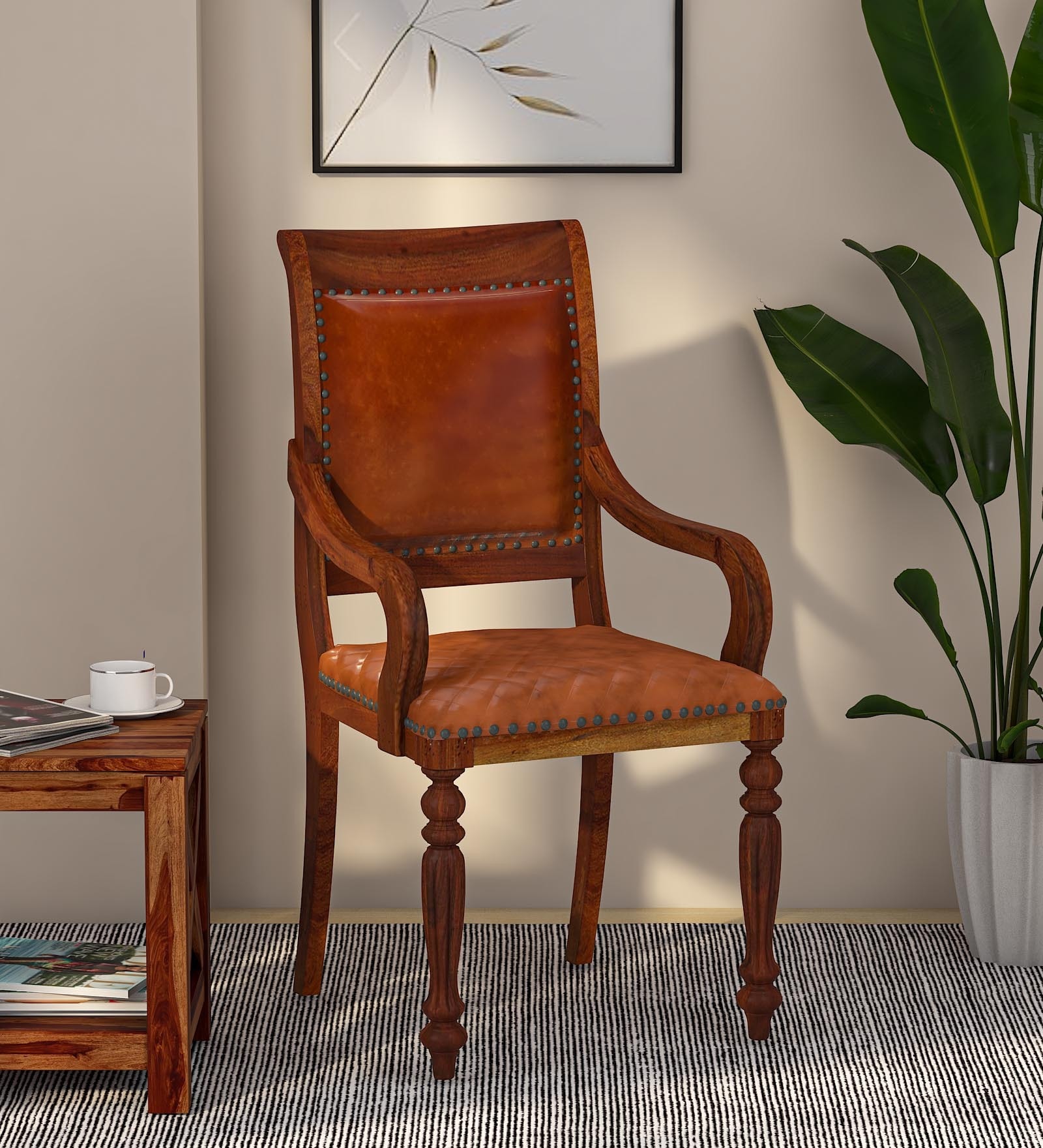 Carbis Leather Arm Chair In Brown Colour