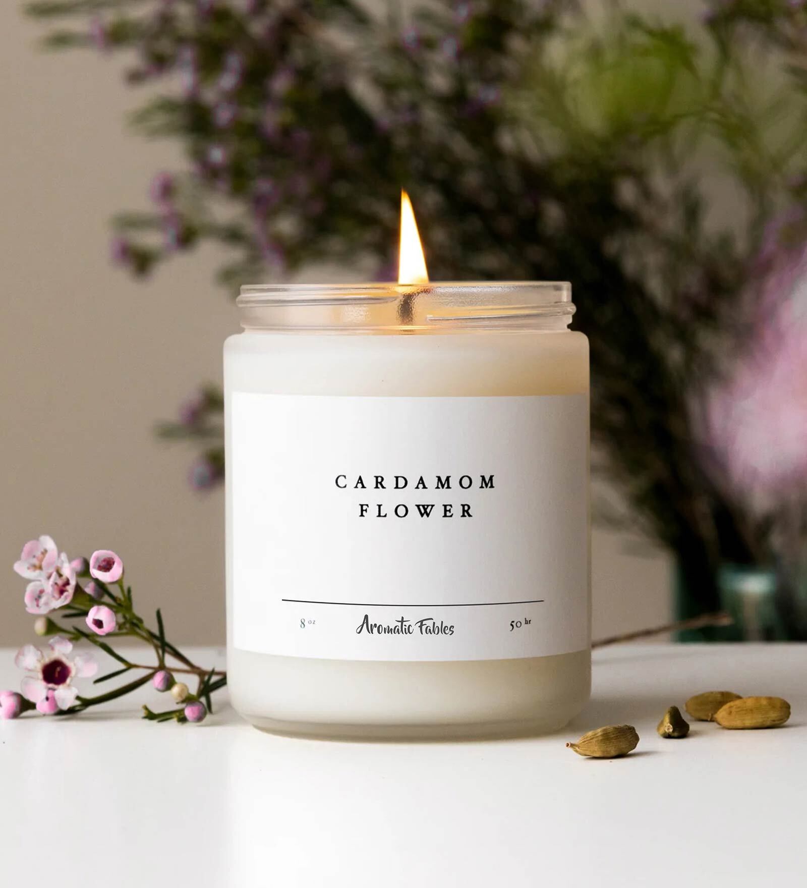 Cardamom Flower Aroma White Glass Jar Scented Candle