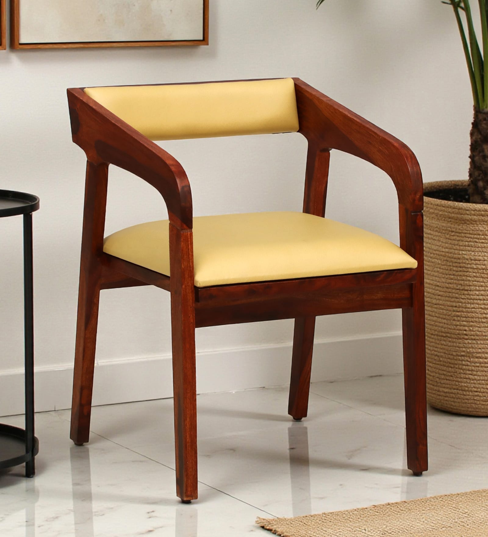 Carden N Sheesham Wood Arm Chair In  Honey Oak Finish With Back Cushion