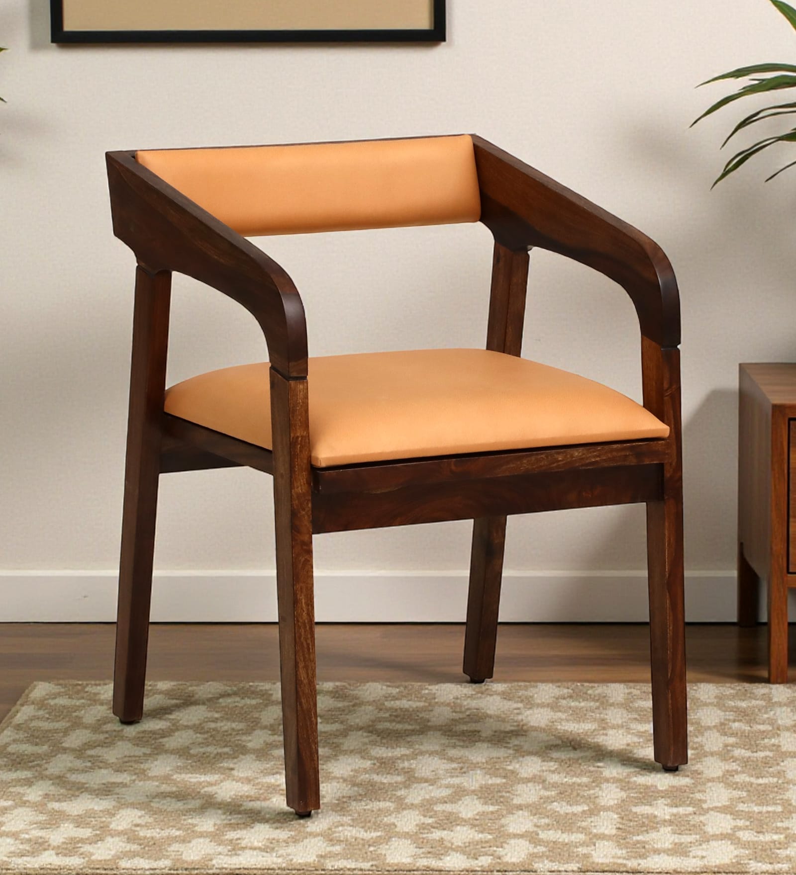 Carden N Sheesham Wood Arm Chair In Provincial Teak Finish With Back Cushion