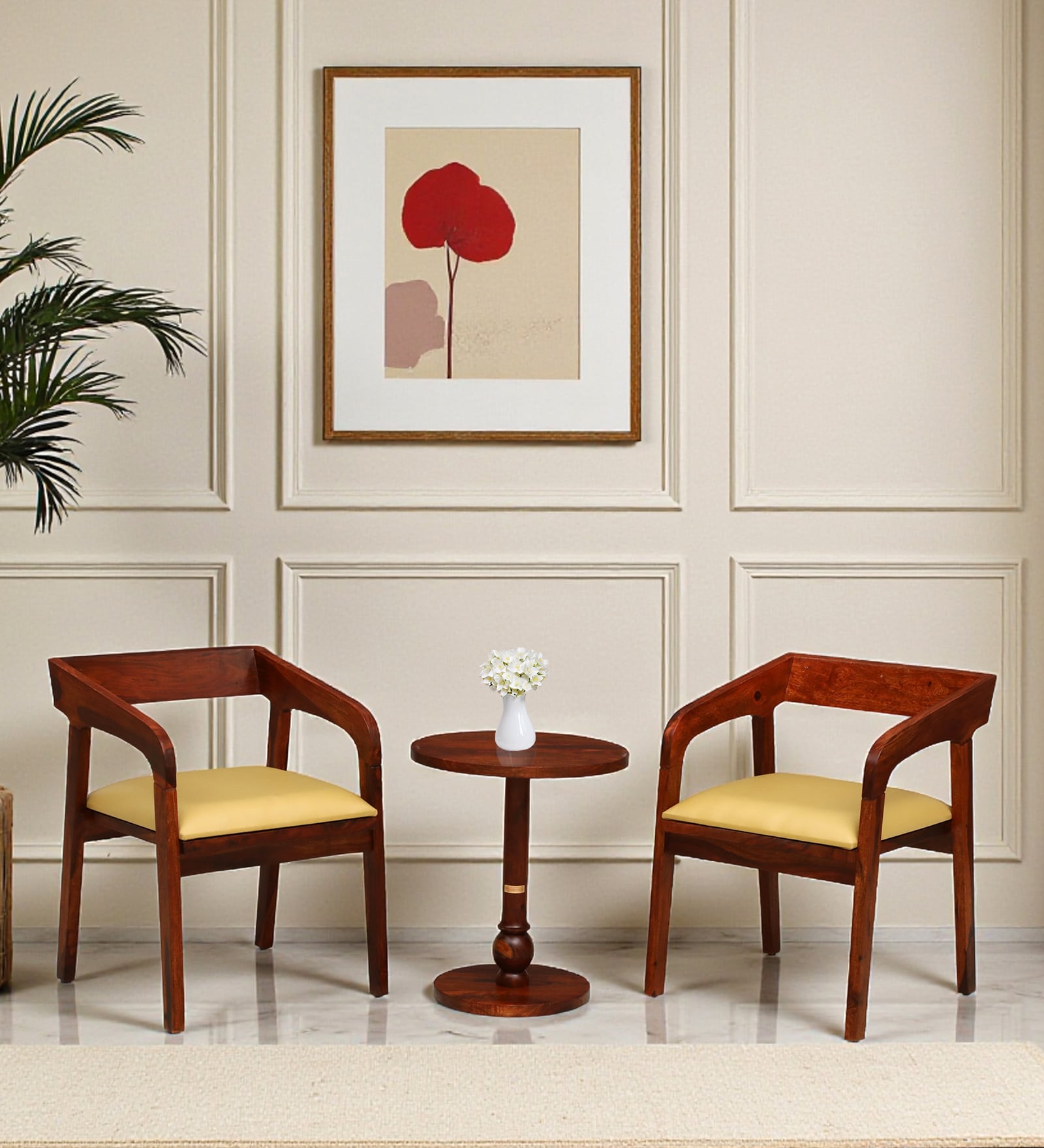 Carden N Sheesham Wood Cafe Table Set In Honey Oak Finish Carden N Sheesham Wood Cafe Table Set In Honey Oak Finish