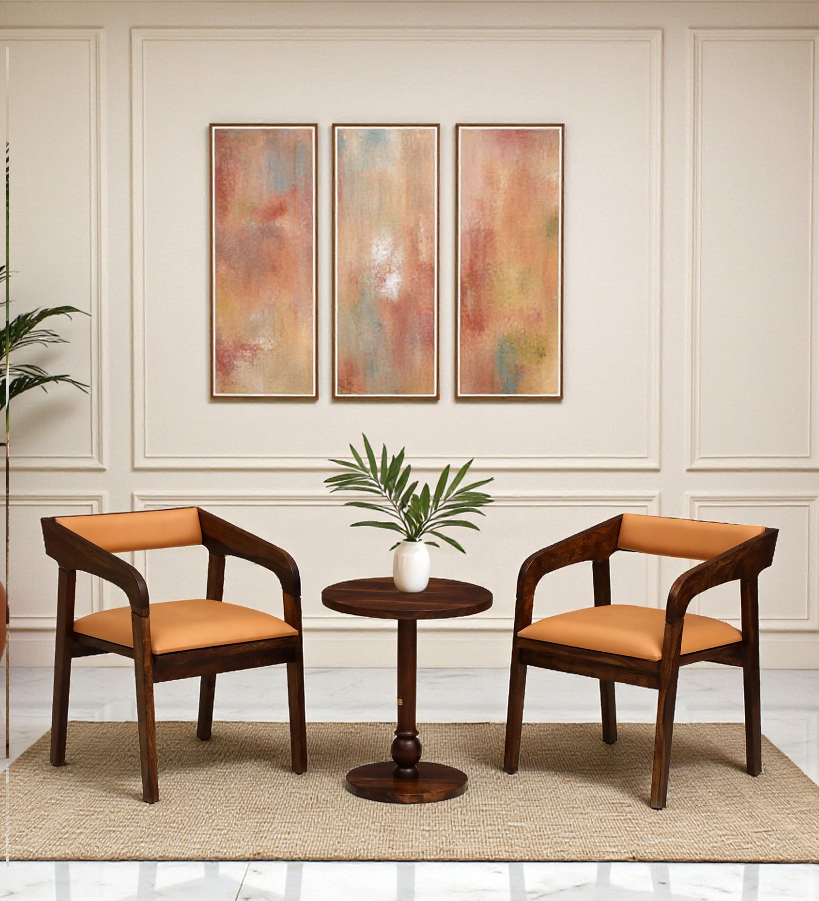 Carden N Sheesham Wood Cafe Table Set In Provincial Teak Finish  with Back Cushion