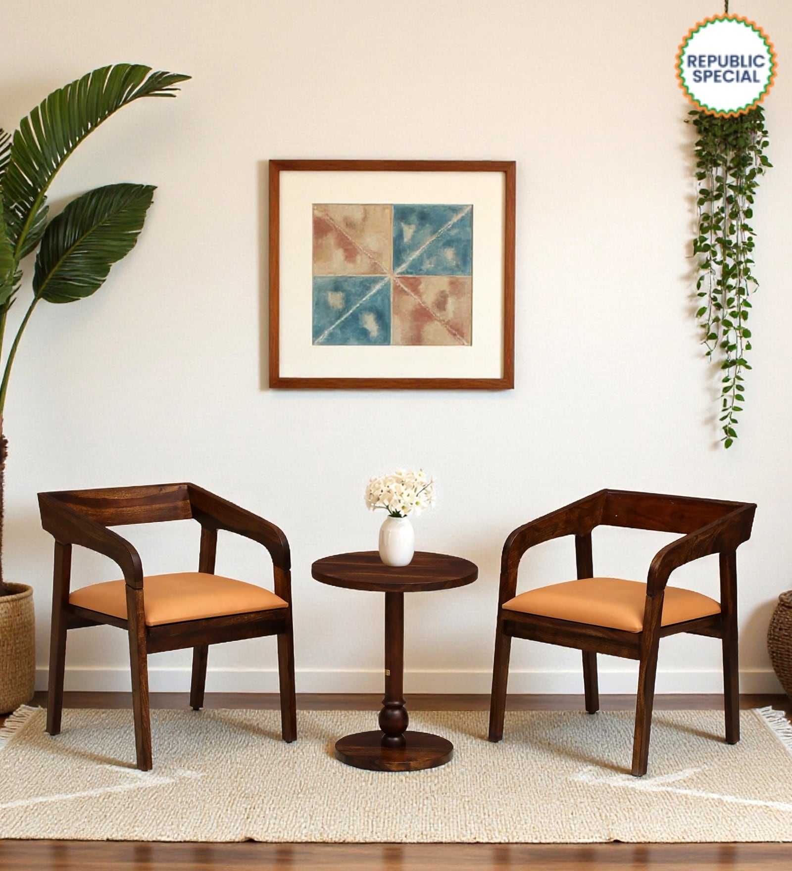 Carden N Sheesham Wood Cafe Table Set In Provincial Teak Finish