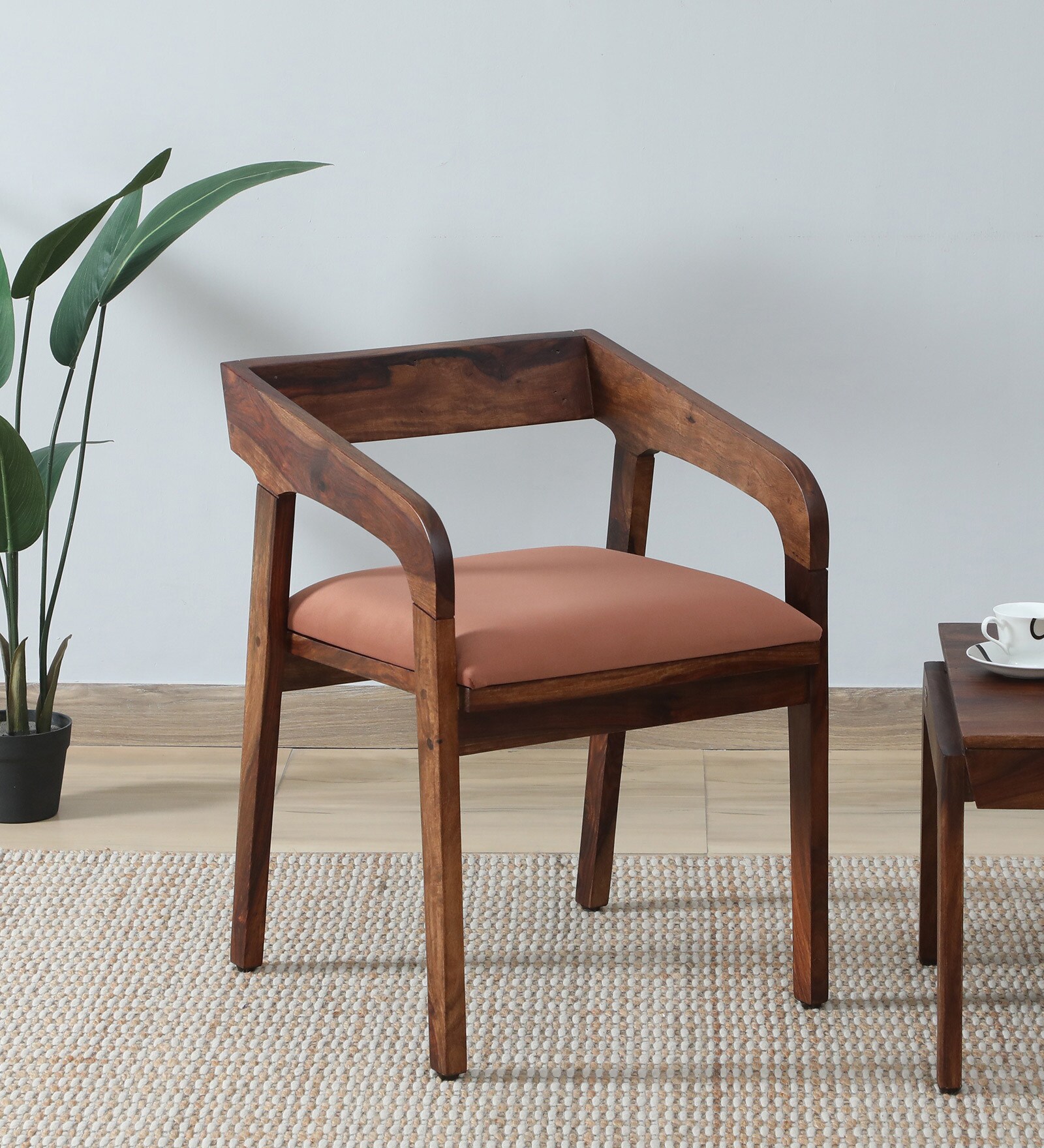 Carden Sheesham Wood Arm Chair In Scratch Resistant Provincial Teak Finish And Mocha Mousse Colour