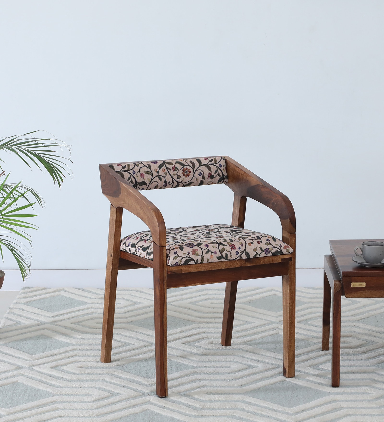 Carden Sheesham Wood Arm Chair with Back Cushion In Scratch Resistant Rustic Teak Finish