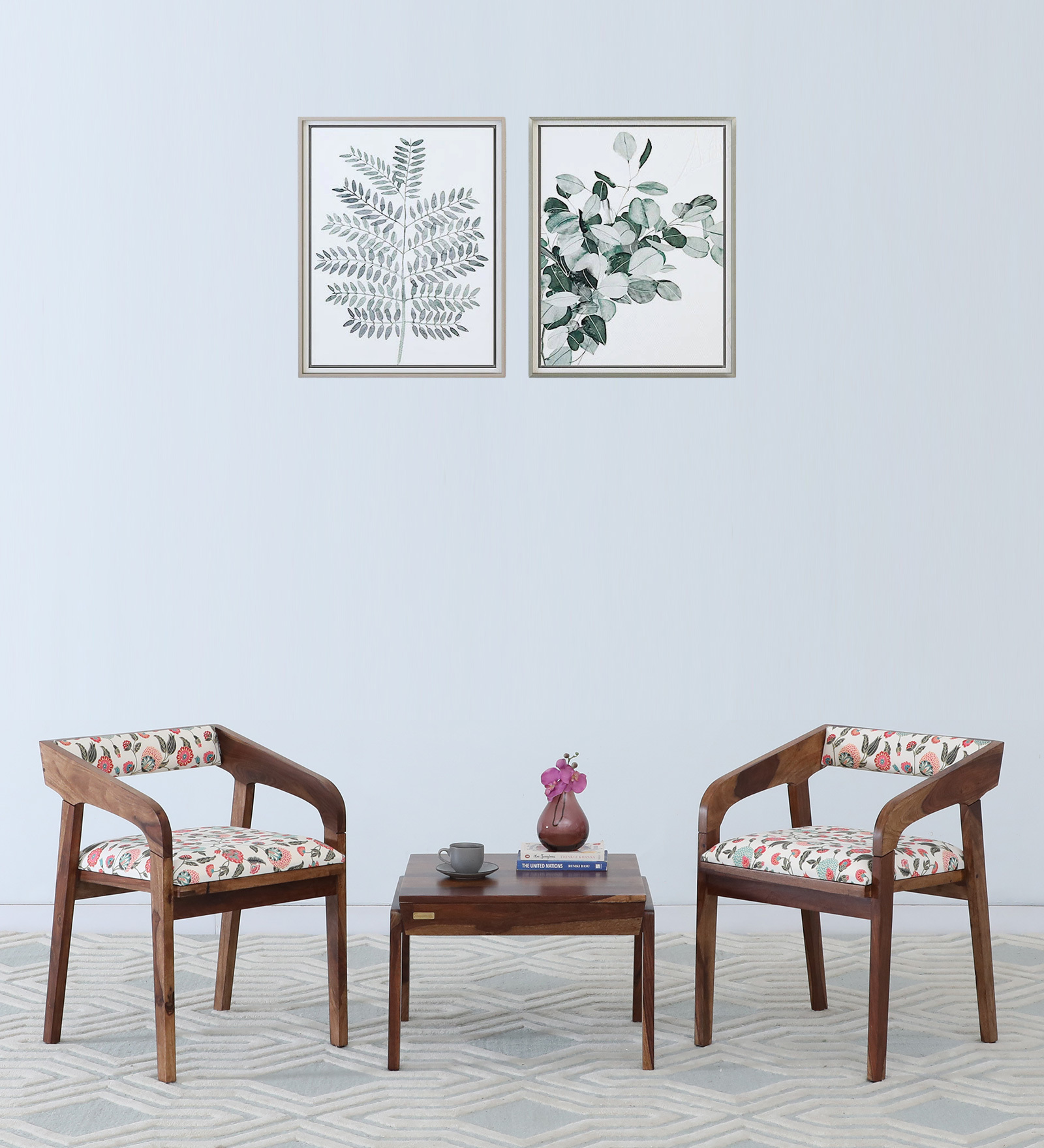 Carden Sheesham Wood Coffee Table Set in Scratch Resistant Rustic Teak Finish with 2 Chairs