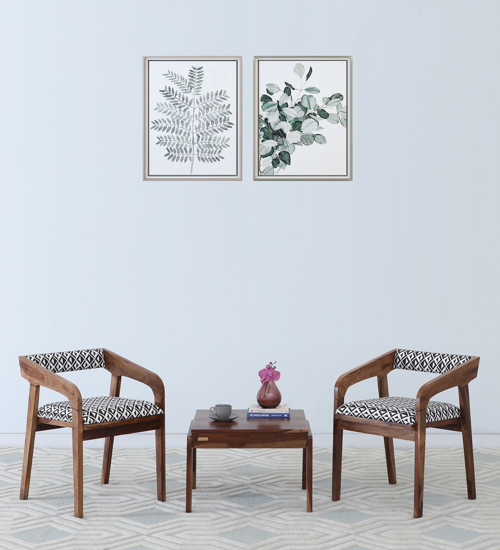 Carden Sheesham Wood Coffee Table Set in Scratch Resistant Rustic Teak Finish with 2 Chairs