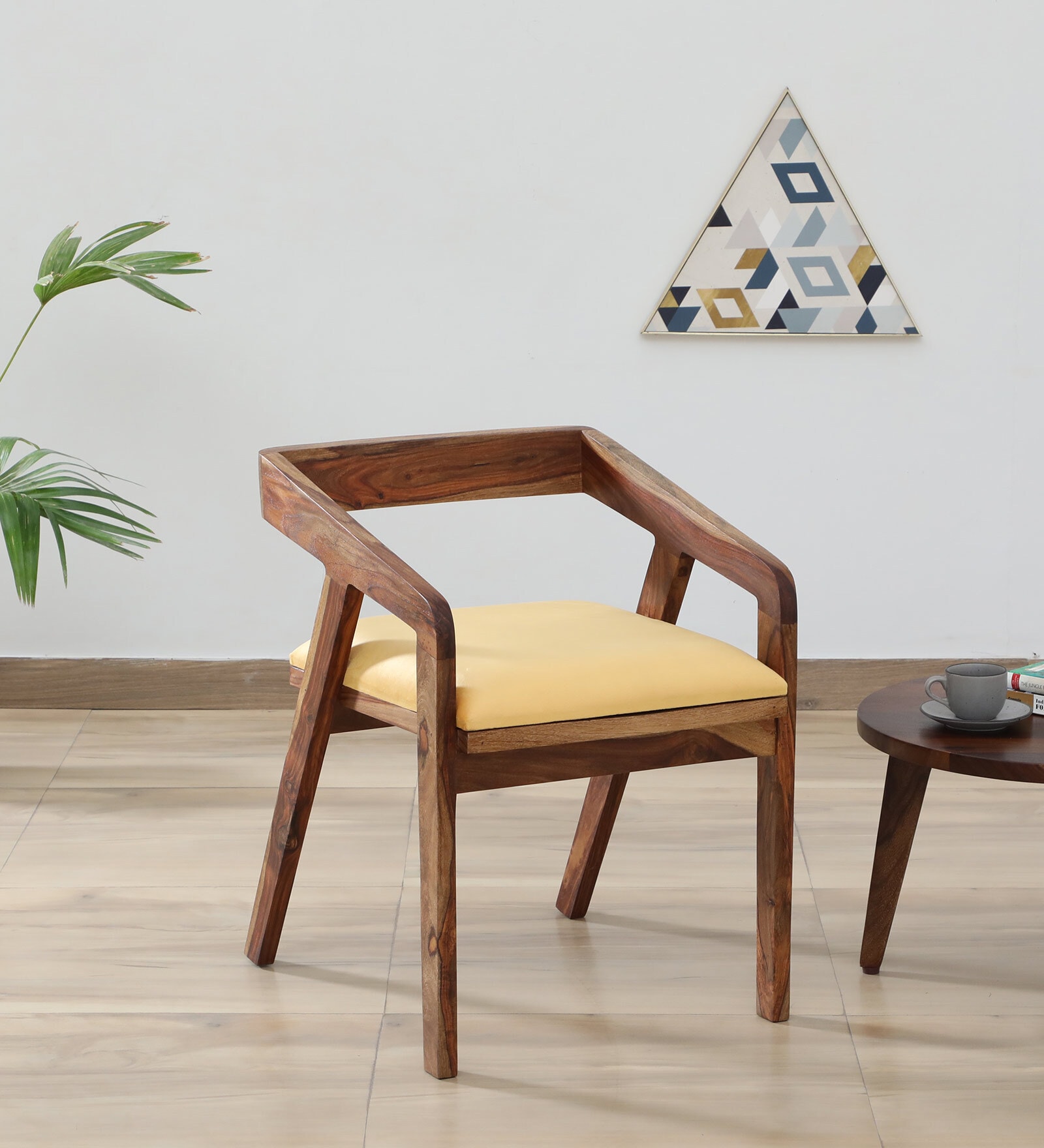 Clingen Sheesham Wood Arm Chair In Rustic Teak & Beige Colour