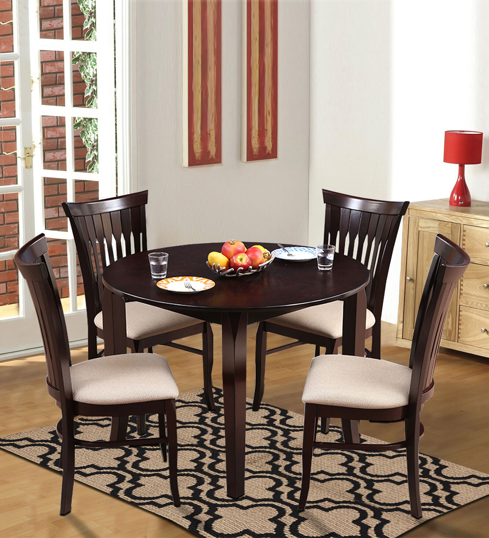 Cardiff Round Solid Wood 4 Seater Dining Set in Expresso Finish