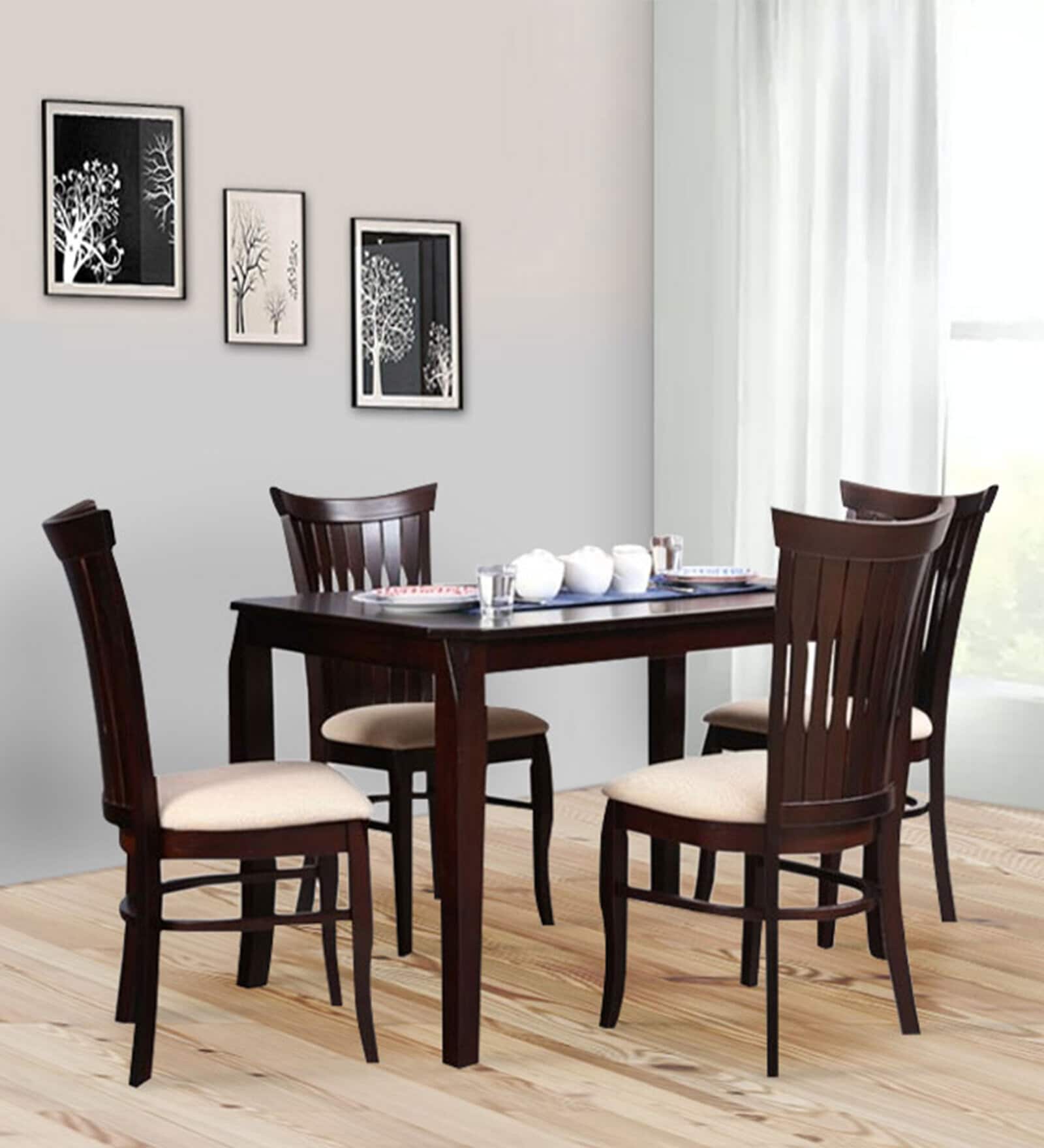 Cardiff Solid Wood 4 Seater Dining Set in Expresso Finish