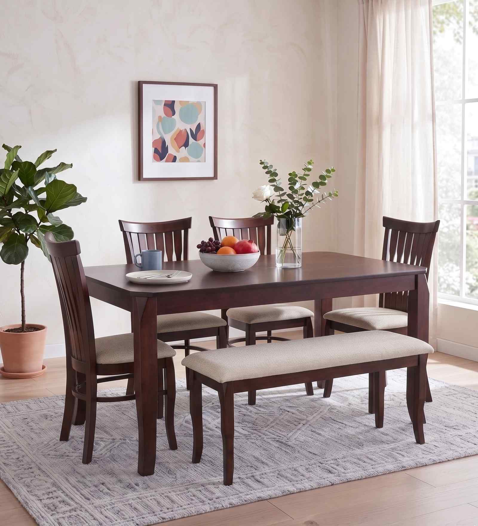Cardiff 6 Seater Solid Rubber Wood Dining Set