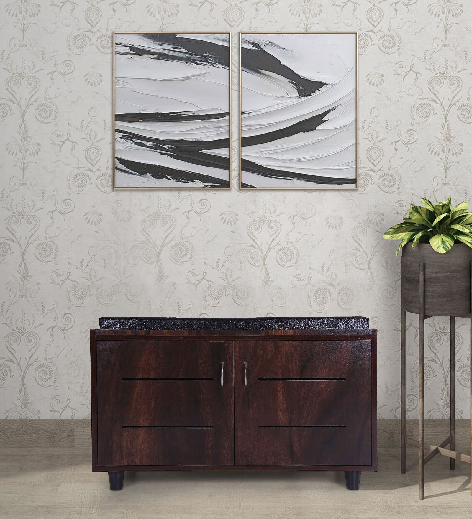 Cardiff Shoe Rack with Seating in Tan Finish