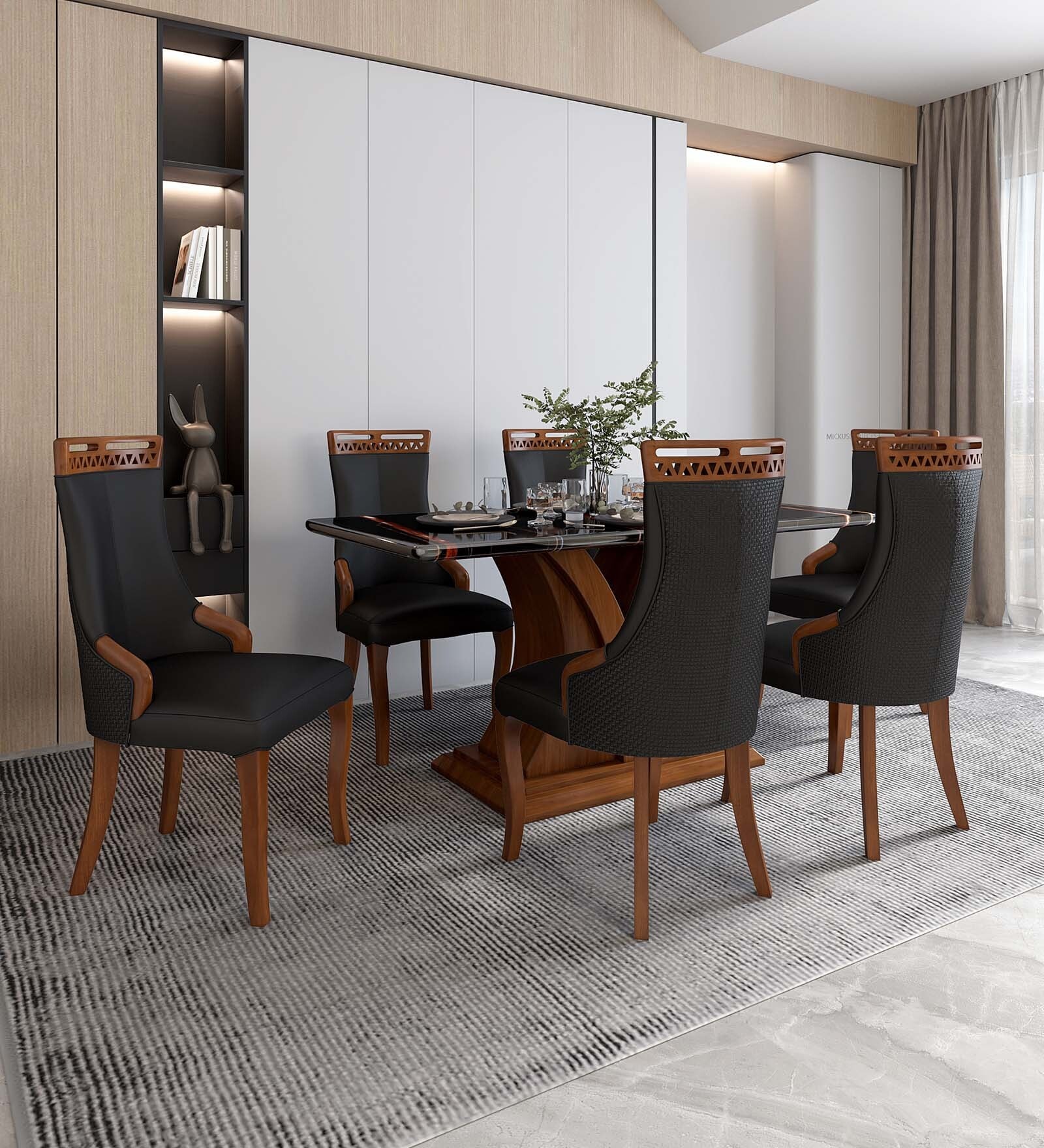 Cardinal 6 Seater Dining Set In Black Colour With Matte Finish