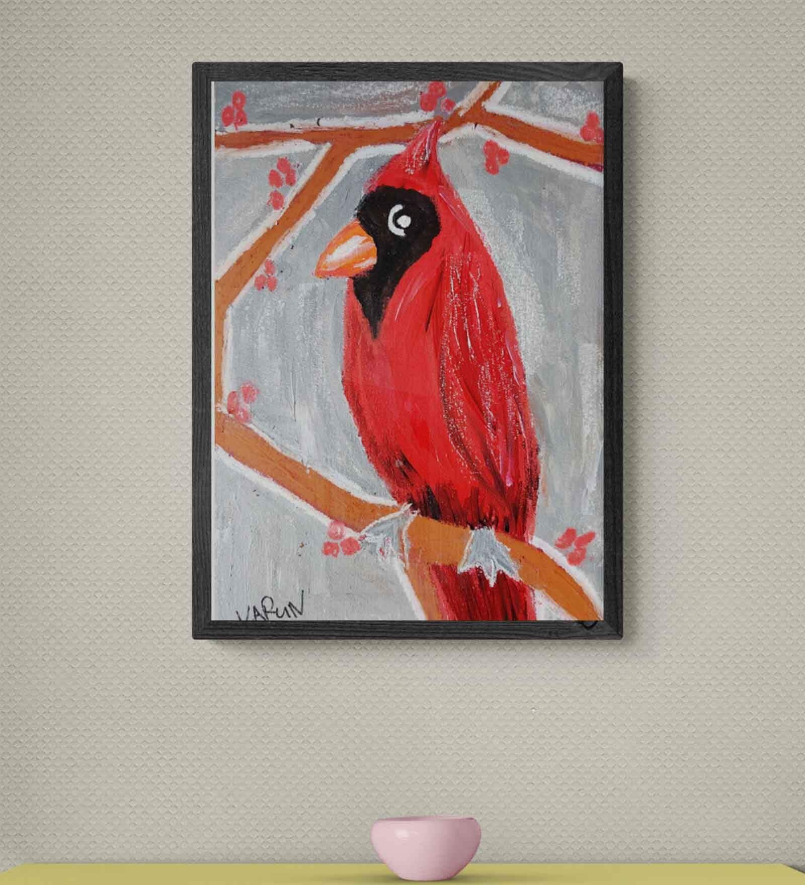 Cardinal Handmade Acrylic Paint On Canvas Unframed