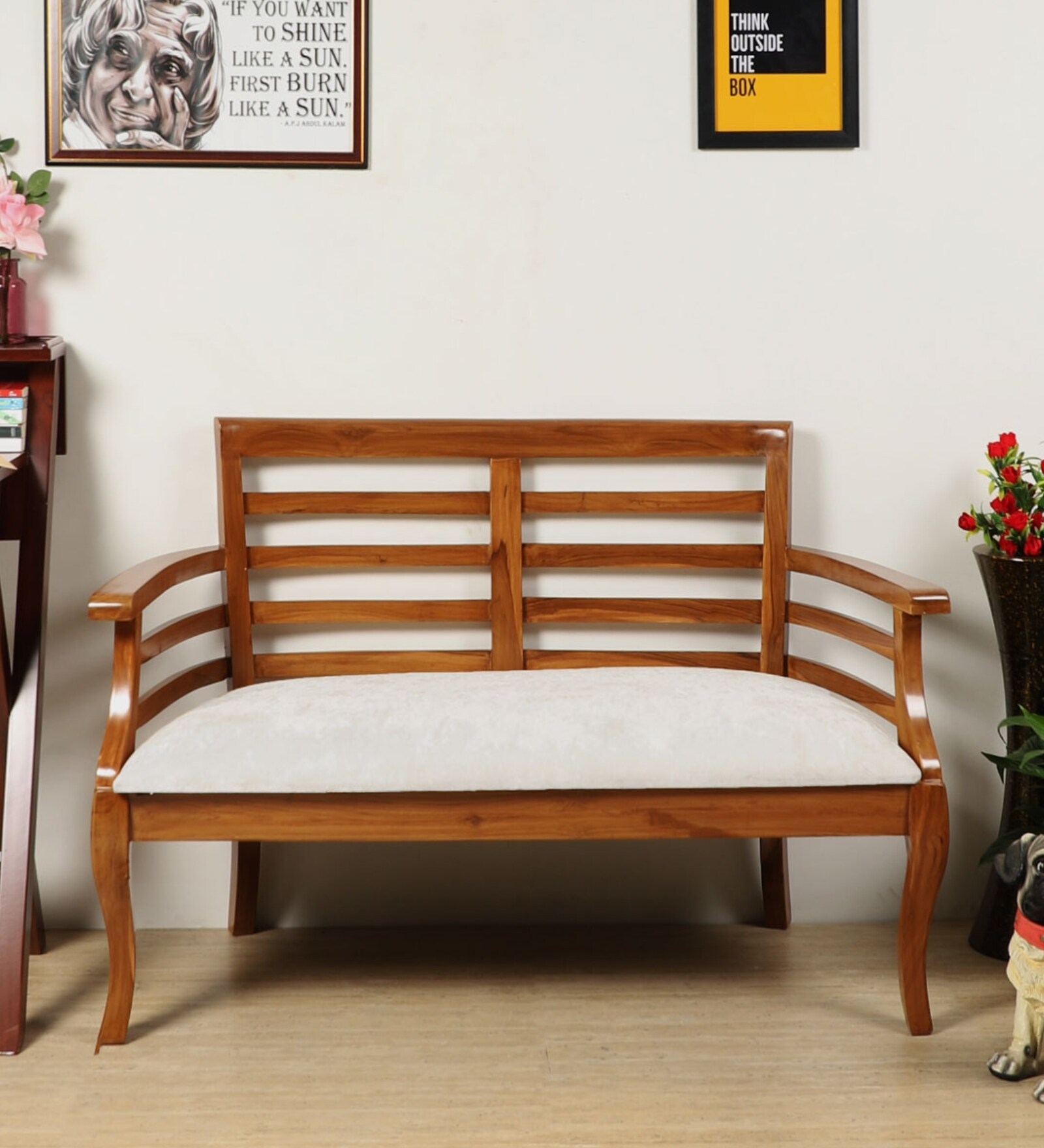 Carile Solid Wood Love Sofa In Teak Finish