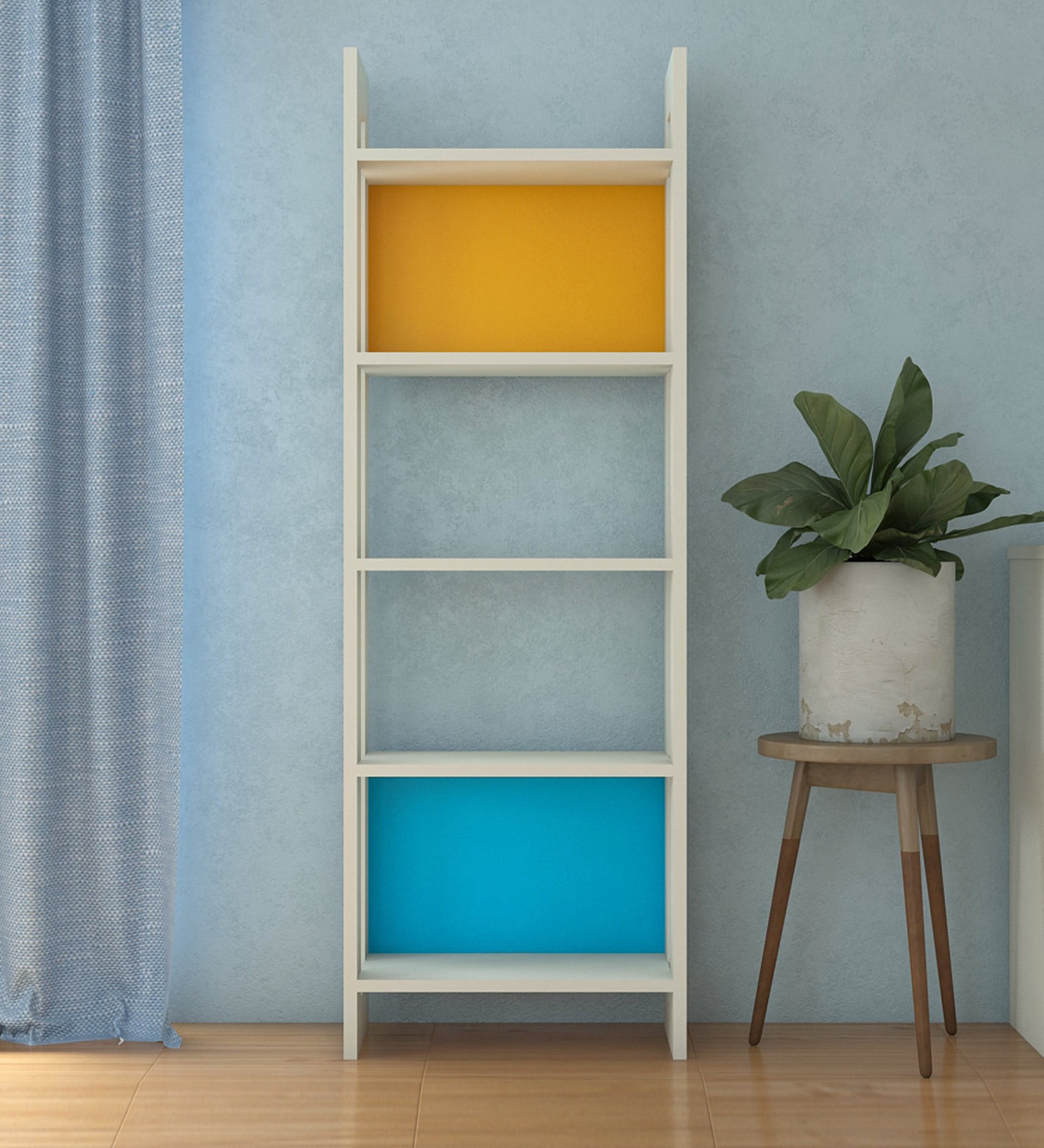 Carina Kids Bookshelf cum Display Unit in Light Wood grain Finish in Mango & Blue Colour