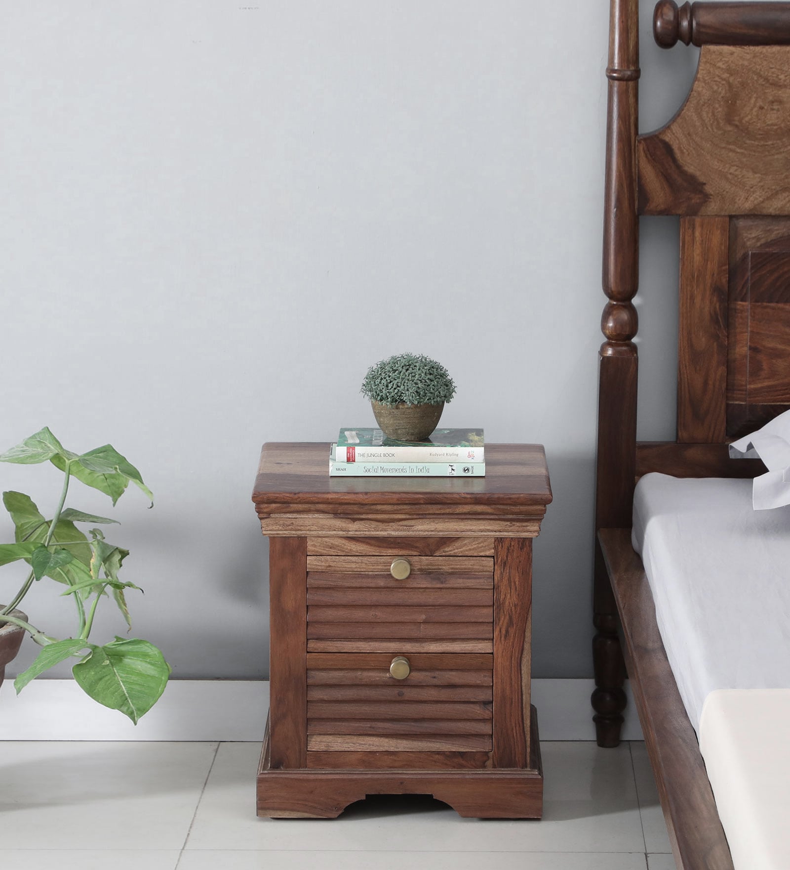 Buy Carleson Sheesham Wood Bedside Table In Rustic Teak Finish With Drawers At Off By