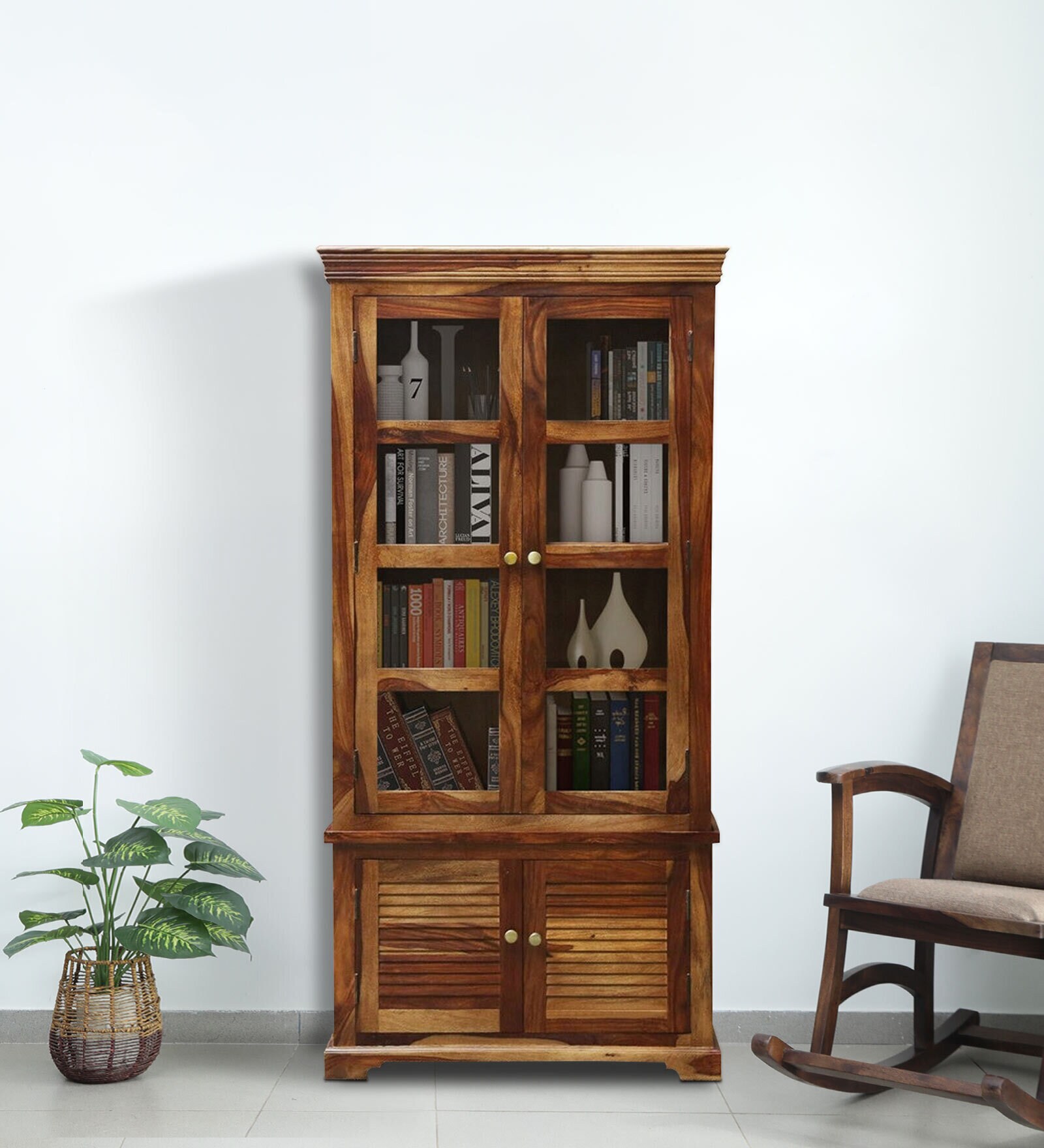 Carleson Sheesham Wood Book Case In Rustic Teak Finish