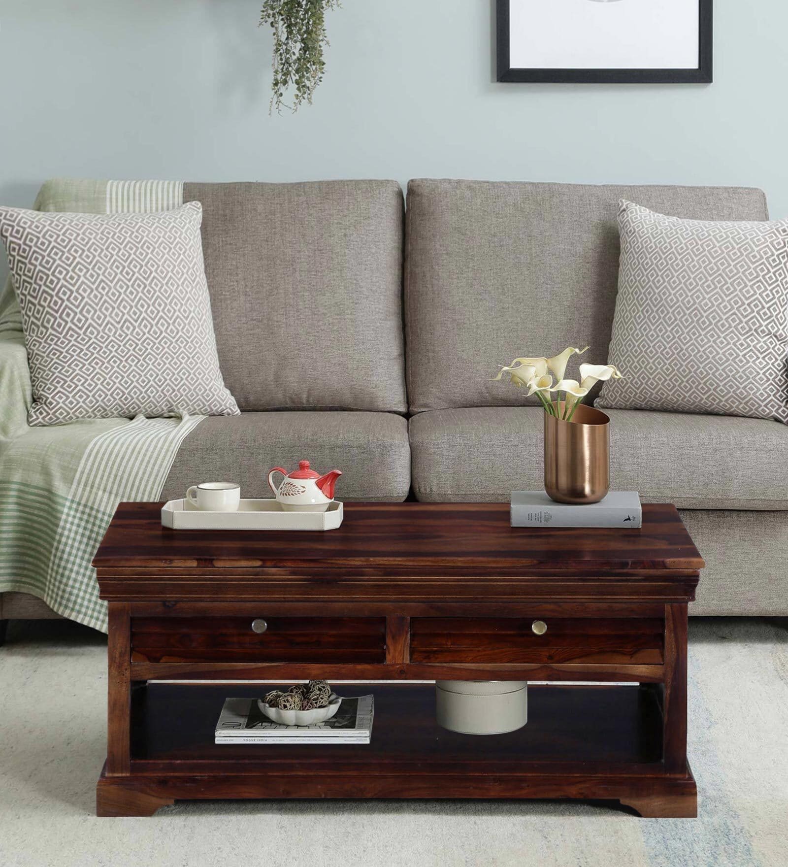 Carleson Sheesham Wood Coffee Table In Scratch Resistant Provincial Teak Finish