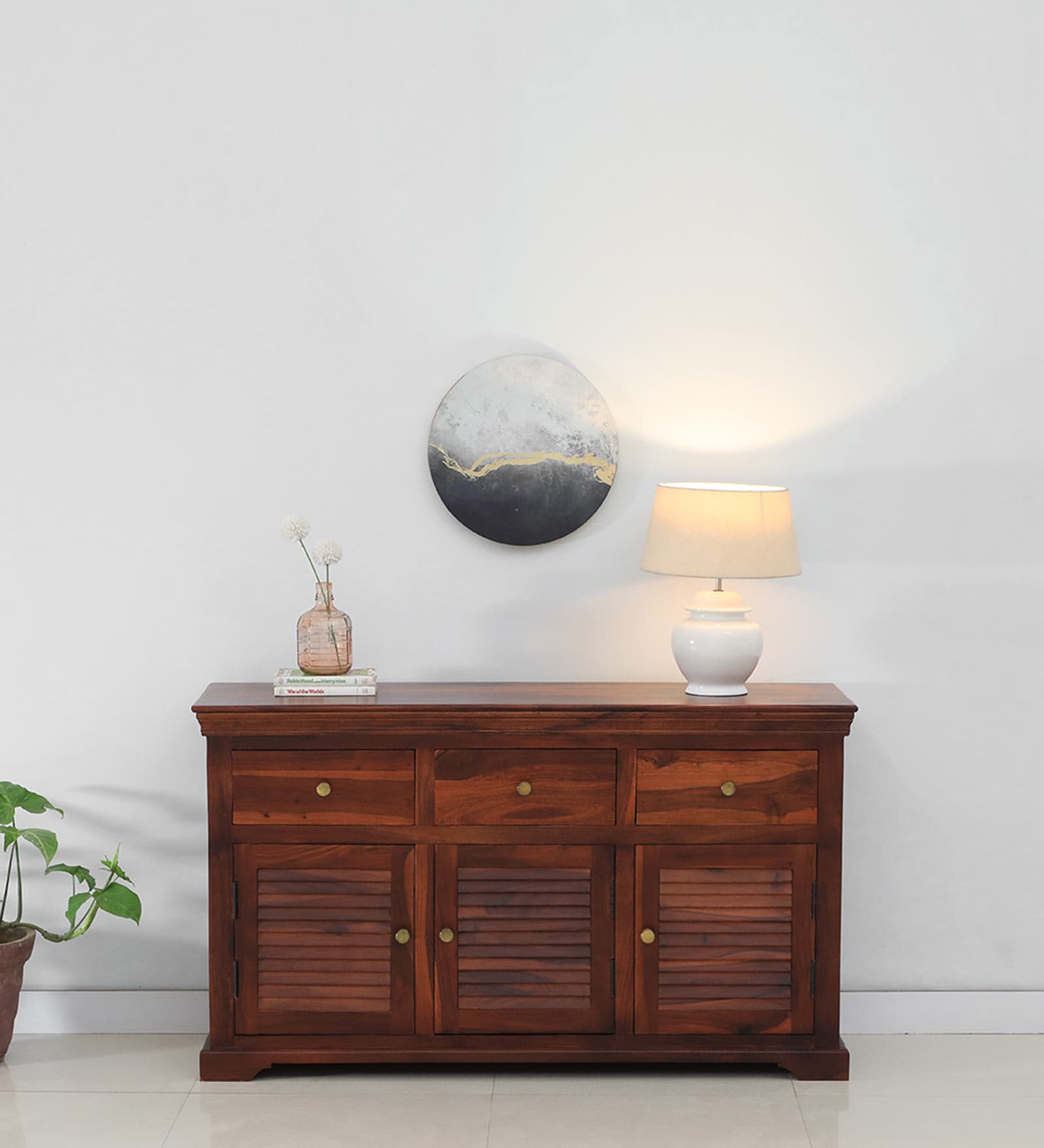 Carleson Sheesham Wood Sideboard In Scratch Resistant Honey Oak Finish