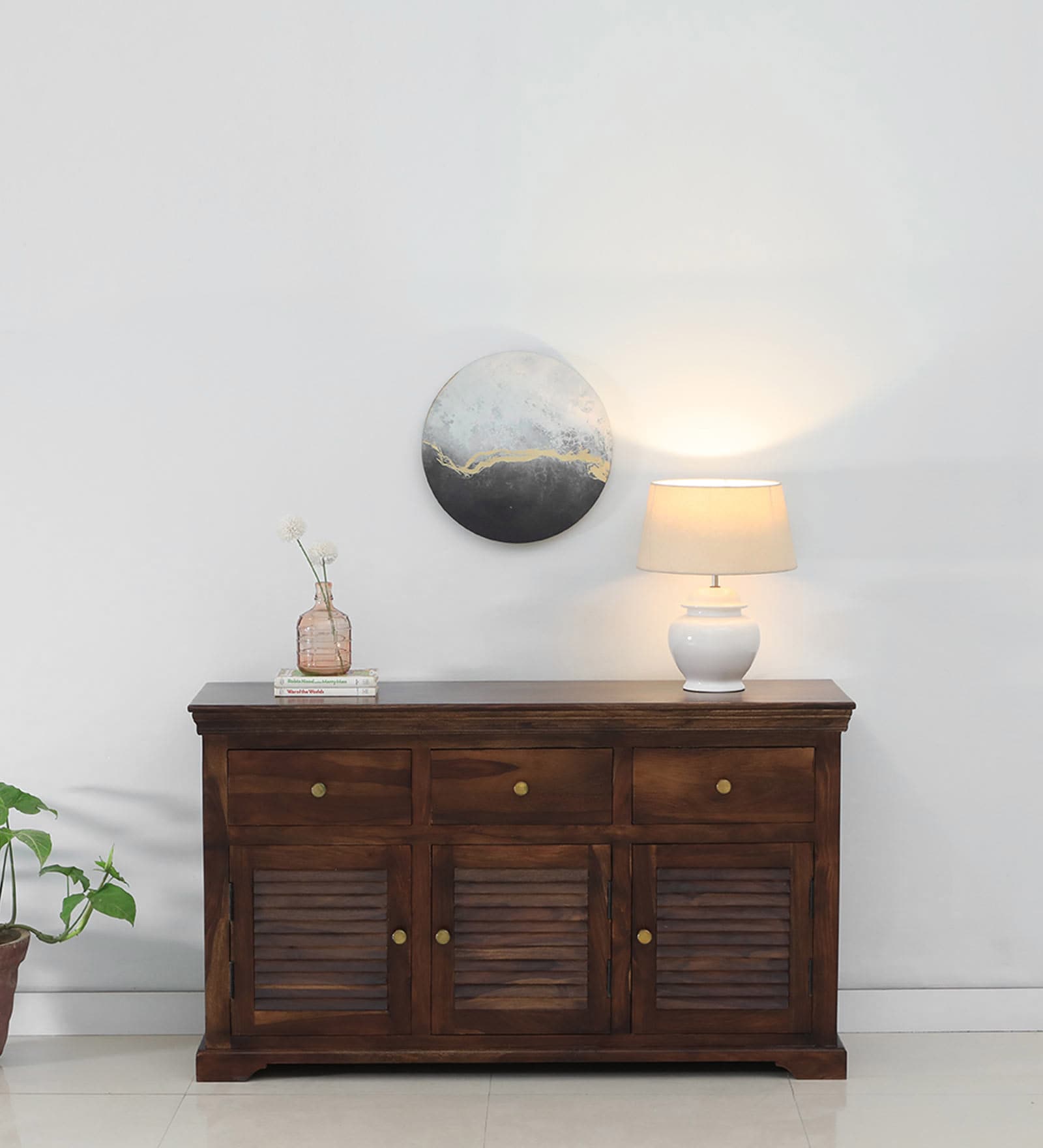 Carleson Sheesham Wood Sideboard In Scratch Resistant Provincial Teak Finish