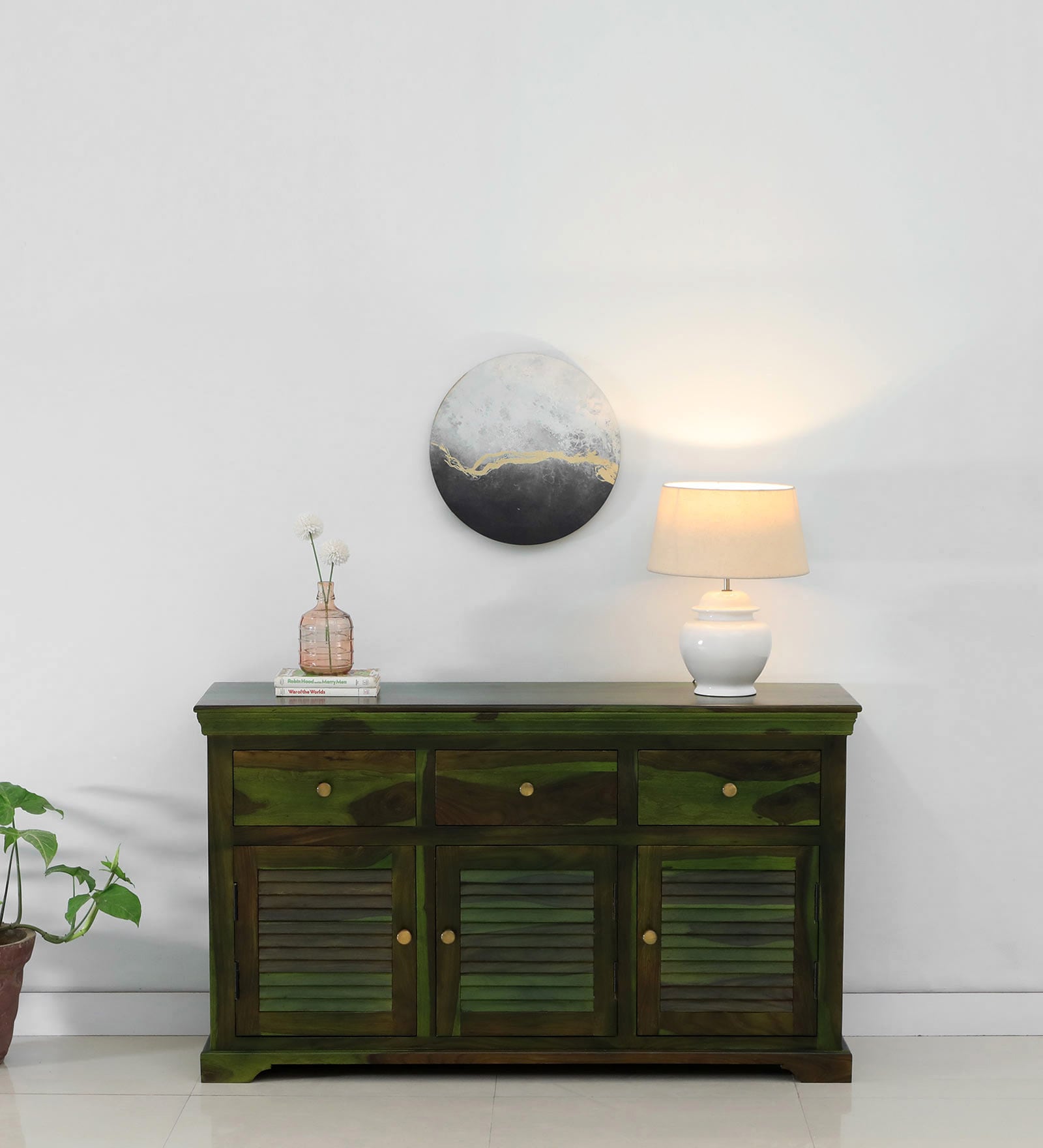 Carleson Sheesham Wood Sideboard In Scratch Resistant Spring Green Finish