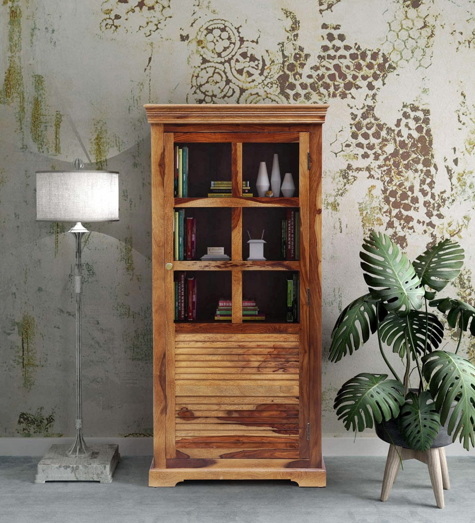 Carleson Sheesham Wood Book Case In Rustic Teak Finish