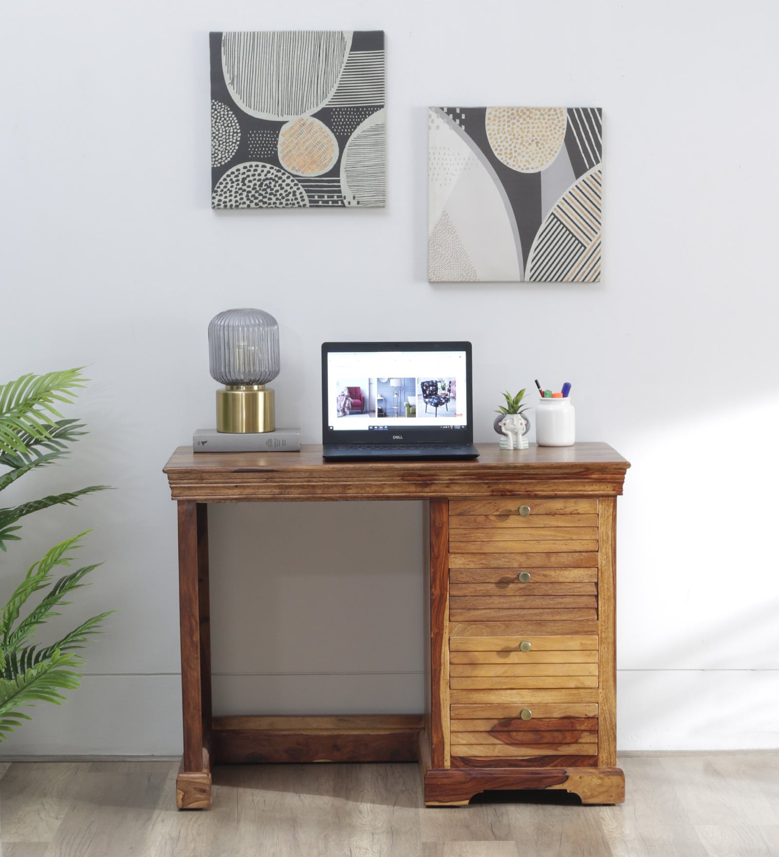 Carleson Sheesham Wood Writing Table In Provincial Teak Finish