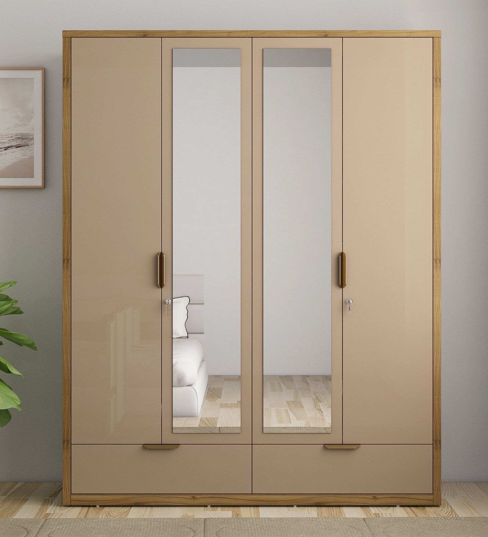 Carlos 4 Door Wardrobe With Mirror & Locker in High Gloss Finish