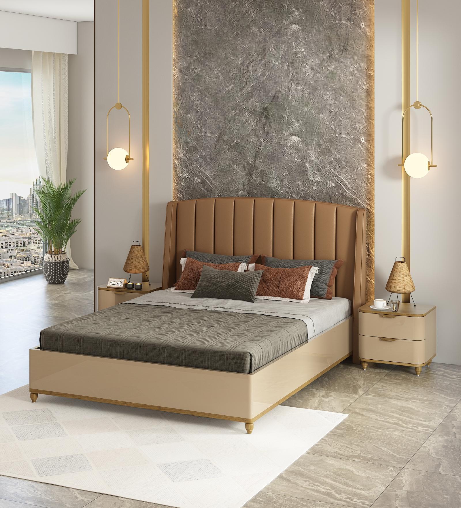 Carlos Upholstered Headboard Queen Size Bed With Full Hydraulic Storage in High Gloss Finish