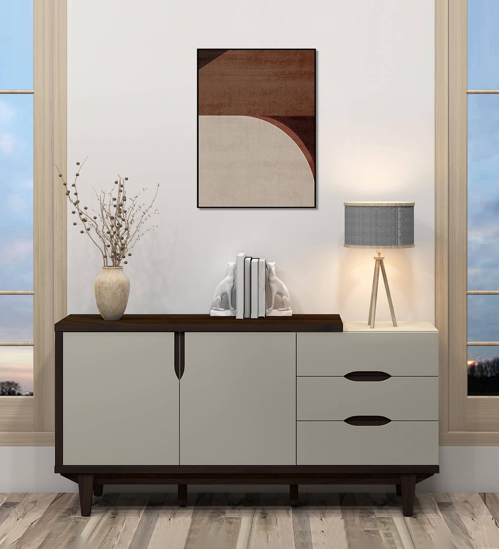 Carmel Sideboard In White & Brown Colour