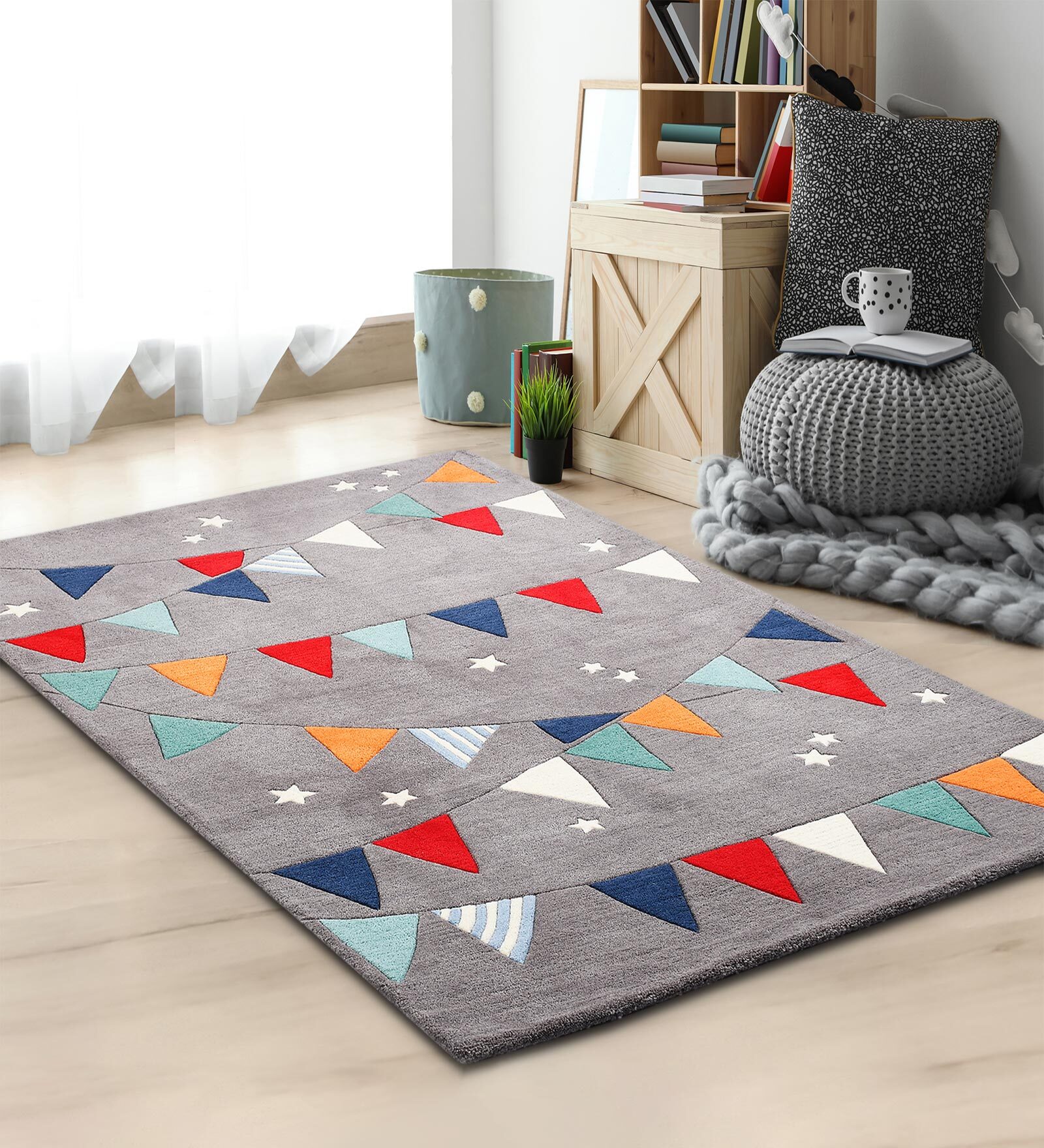Multicolor Abstract Wool 3 ft x 5 ft Kids Carpet