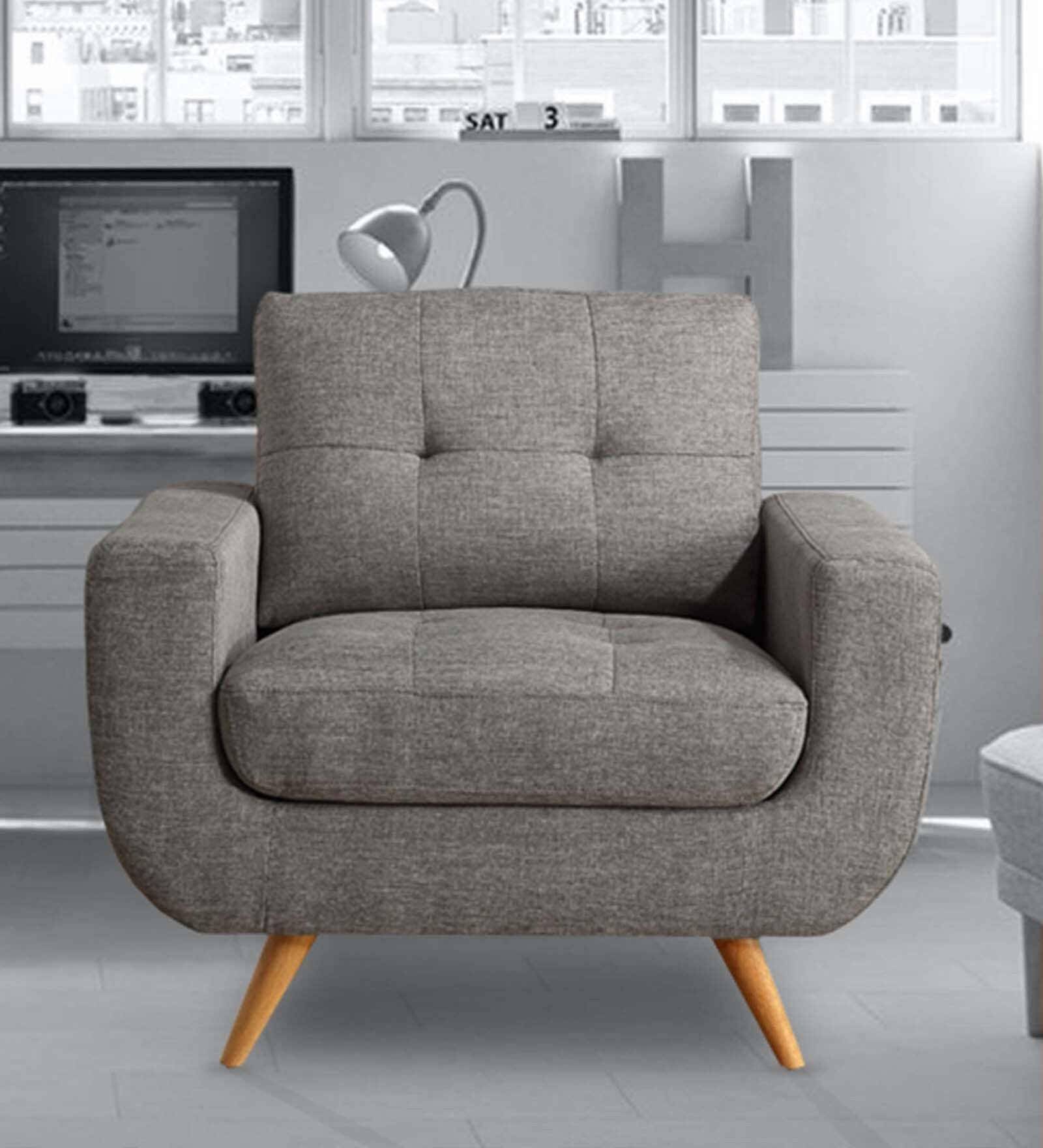 Carolina Fabric Lounge Chair in Grey Colour