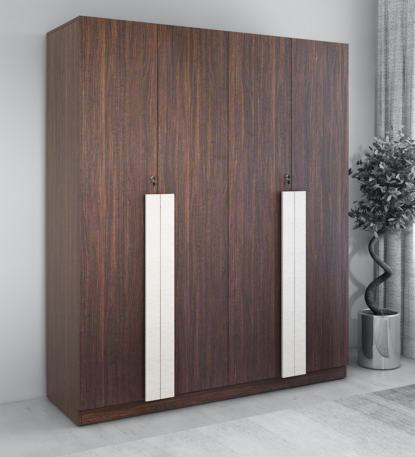 Carona 4 Door Wardrobe in Choco Walnut Finish Carona 4 Door Wardrobe in Choco Walnut Finish