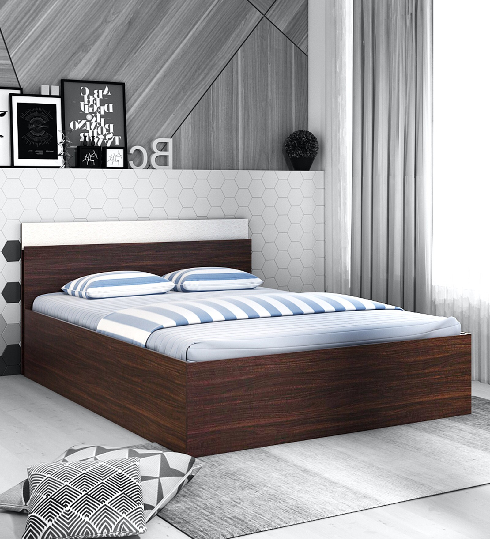 Carona Queen Size Bed with Storage in Choco Walnut Finish Carona Queen Size Bed with Storage in Choco Walnut Finish