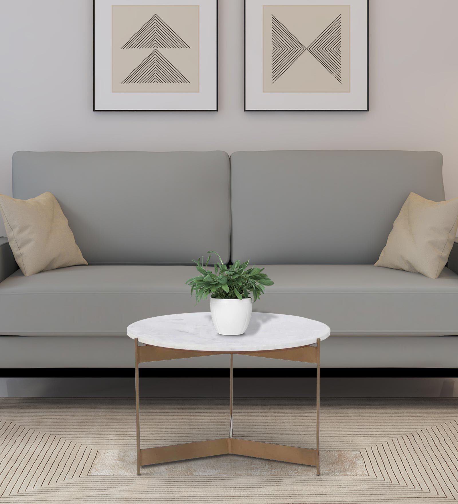 Hynde Round Marble Top Coffee Table In Brass Finish With Marble Top