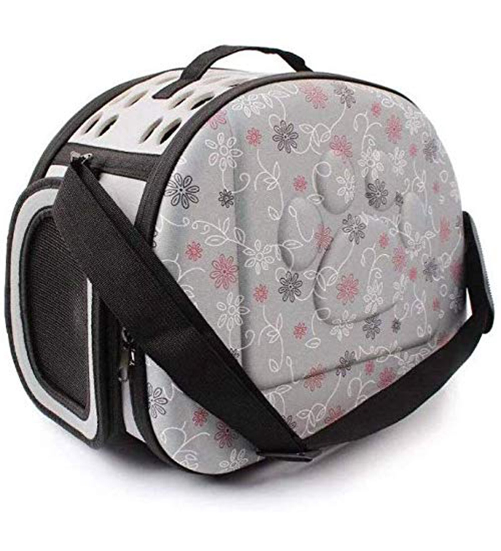 Flaura Grey & Black Fabric Travel Pet Carrier Backpack