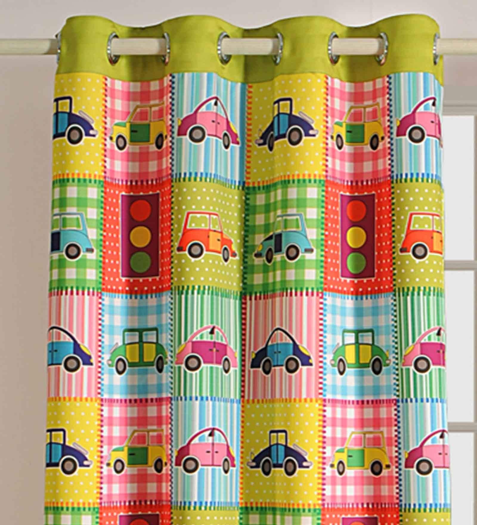 Multicolor Kids Satin 7 Ft Blackout Eyelet Kids Door Curtain