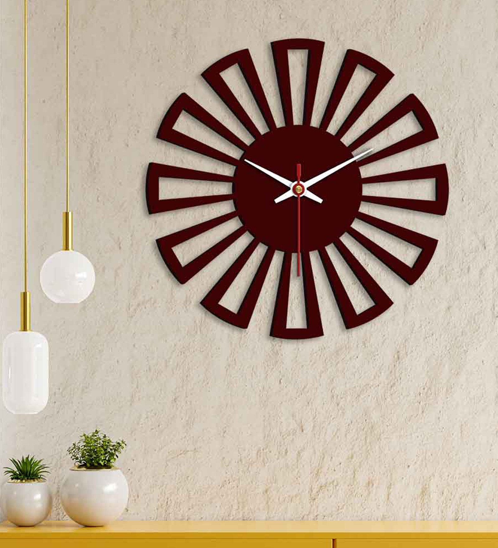 Cart Wheel Shape Brown Wood & Mdf Wall Clock